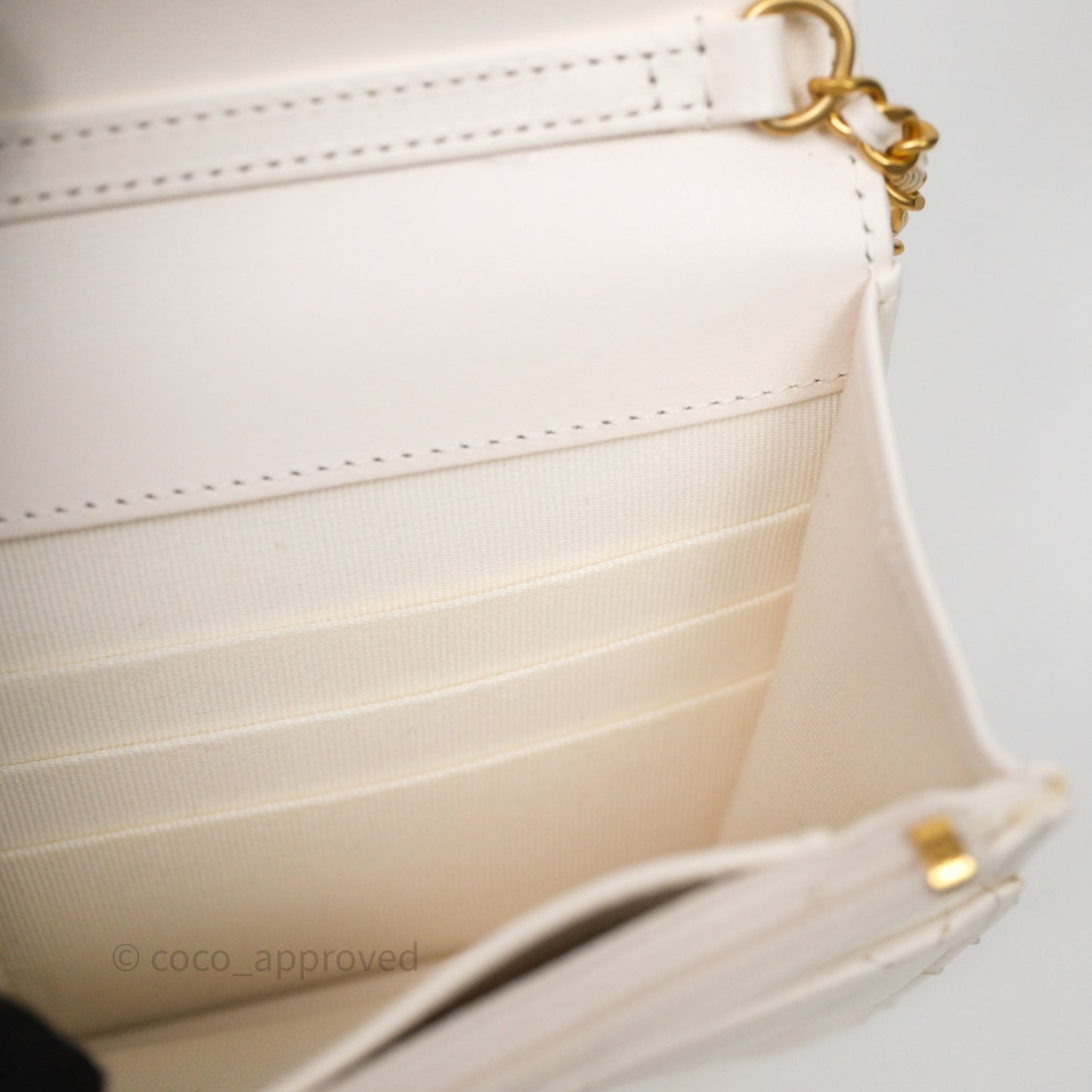 Chanel Coco Heart Chain WOC Ivory White Lambskin Aged Gold Hardware 22K
