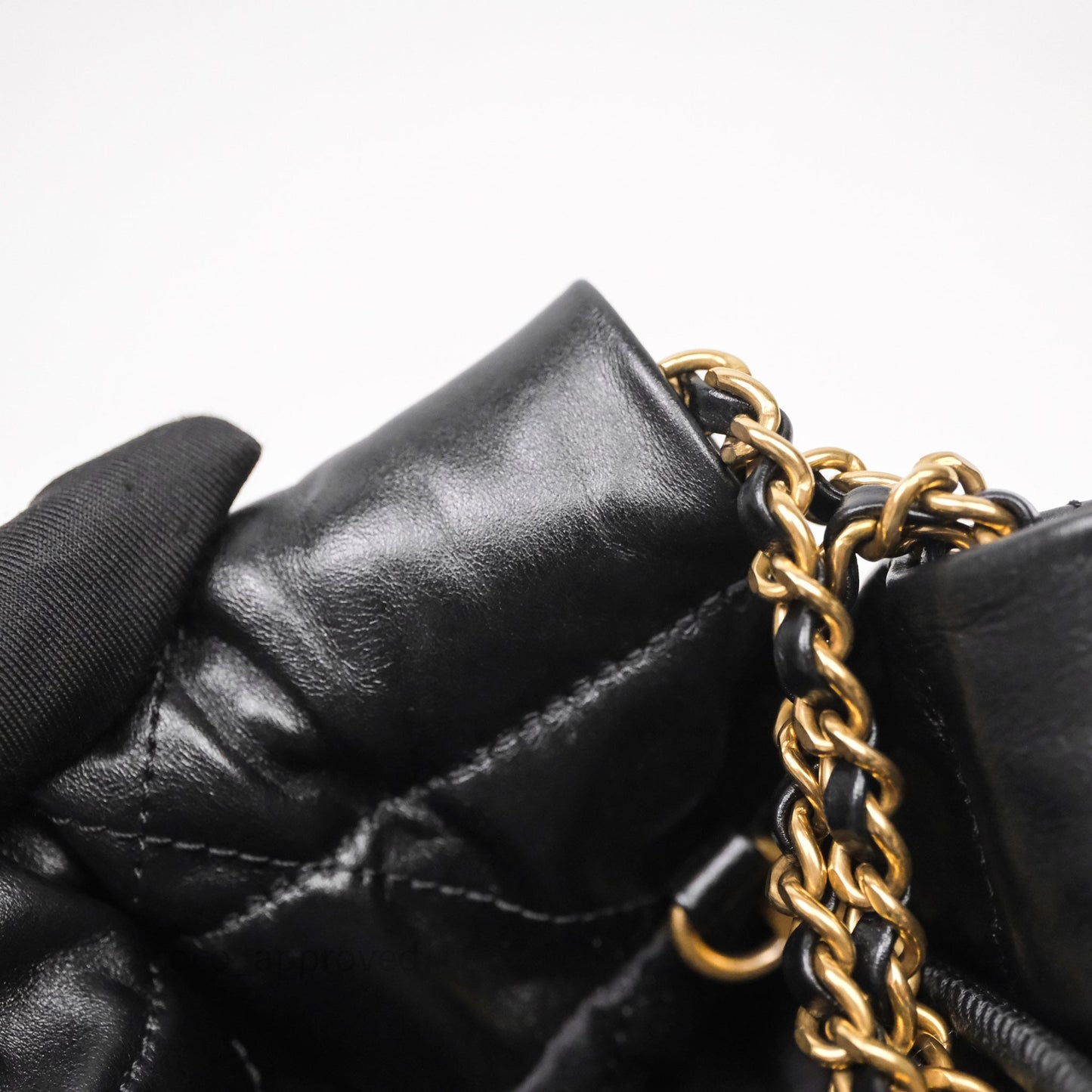 Chanel 22 Mini Bag Black Crumpled Calfskin White Lacquered Metal Logo