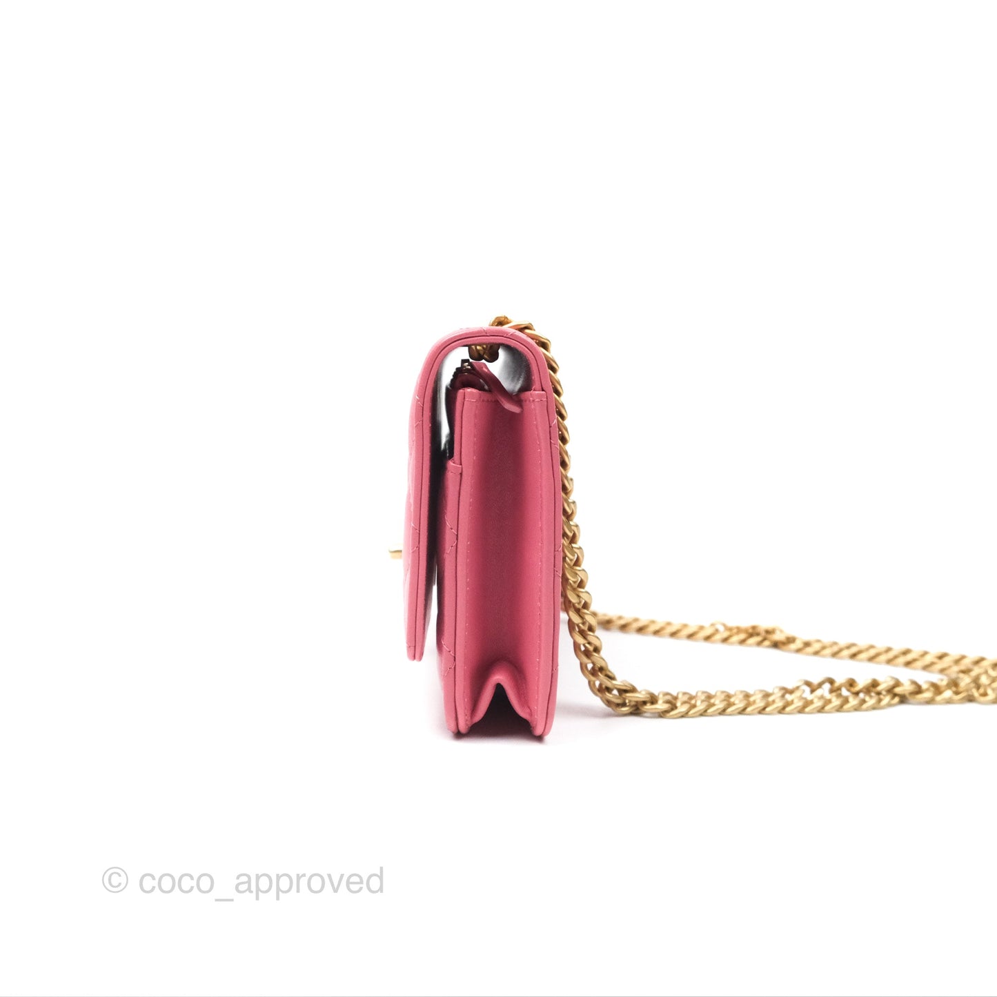 Chanel All Slide Wallet on Chain WOC Adjustable Chain Quilted Pink Lambskin