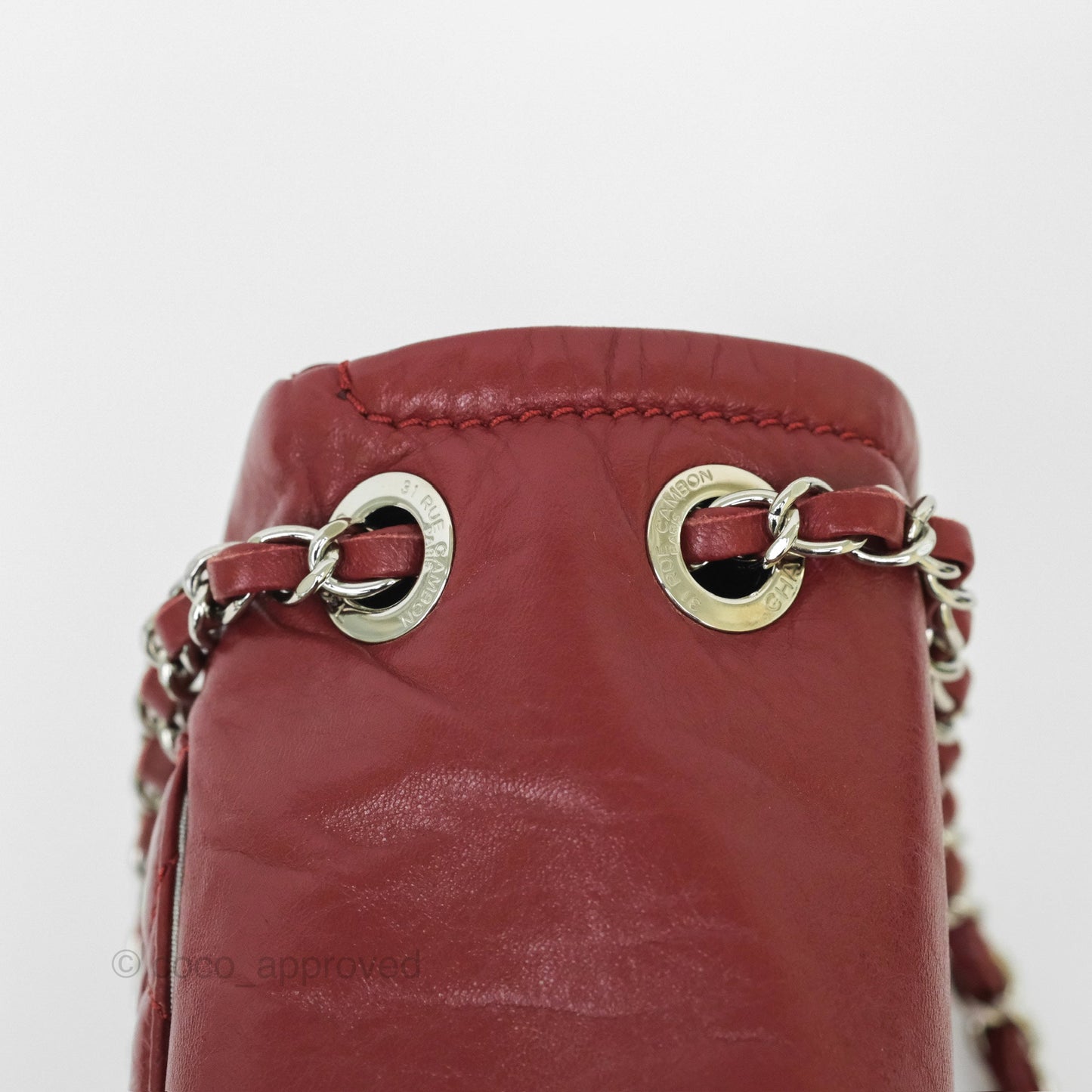Chanel CC Flap Shoulder Bag Dark Red Crumpled Leather Silver Hardware