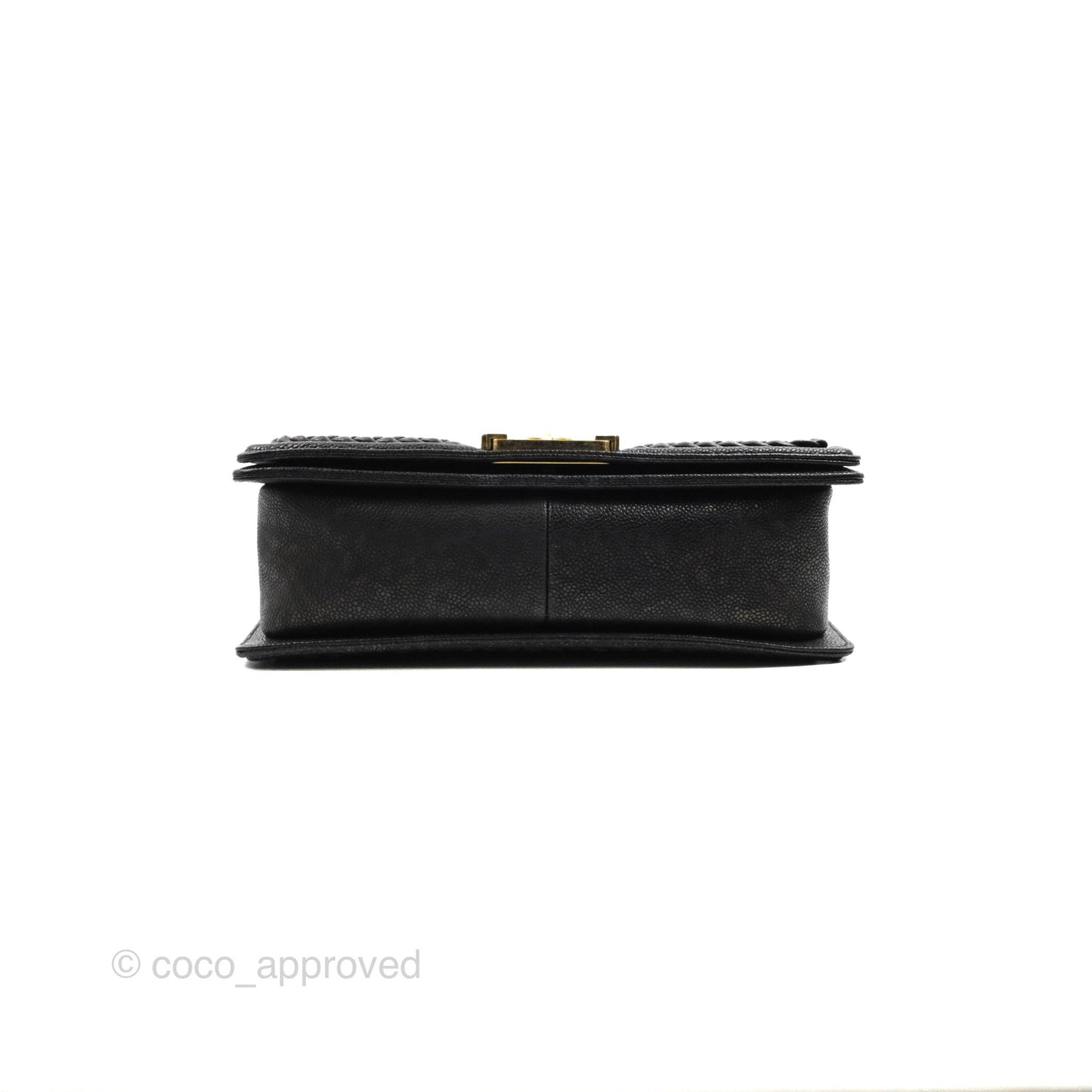 Chanel Medium Braid Around Boy Flap Patinated Caviar Chevron Black Aged Gold Hardware