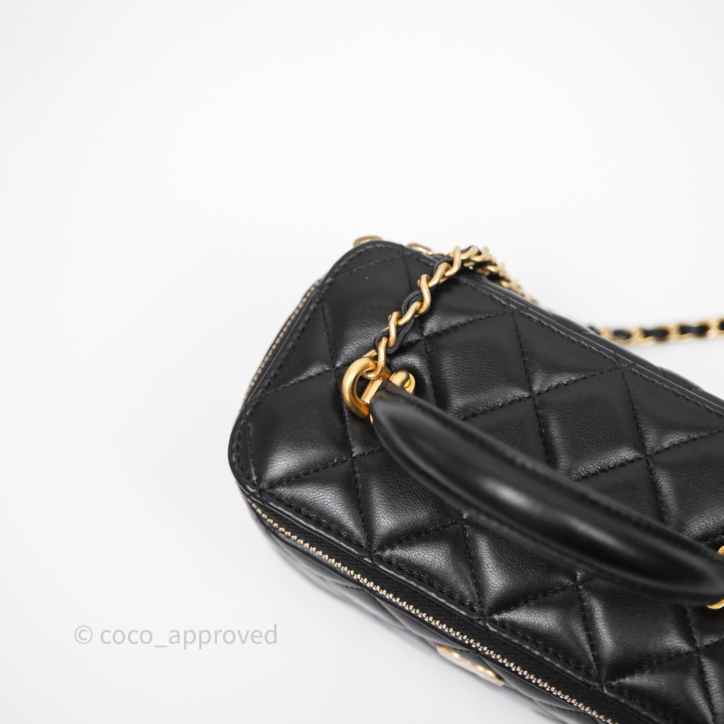 Chanel Top Handle Vanity Rectangular Black Lambskin Aged Gold Hardware