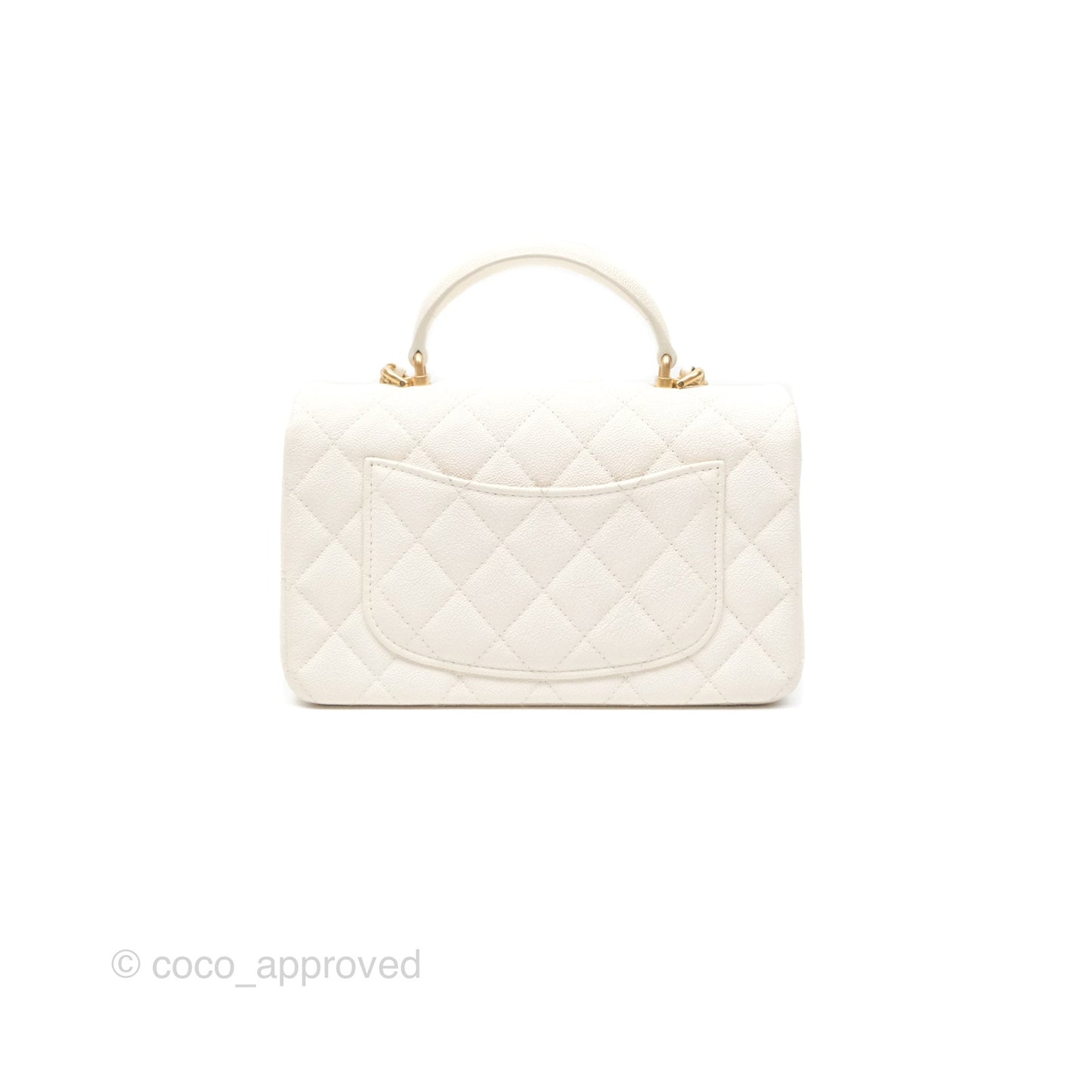 Chanel Top Handle Mini Rectangular Flap Bag Ivory White Caviar Aged Gold Hardware