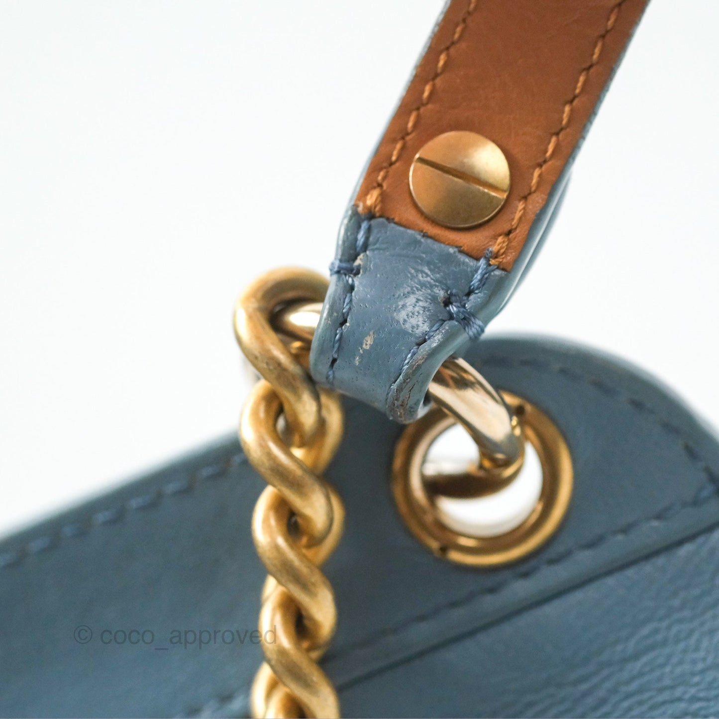 Chanel Curved Flap Bag Blue Lambskin Aged Gold Hardware