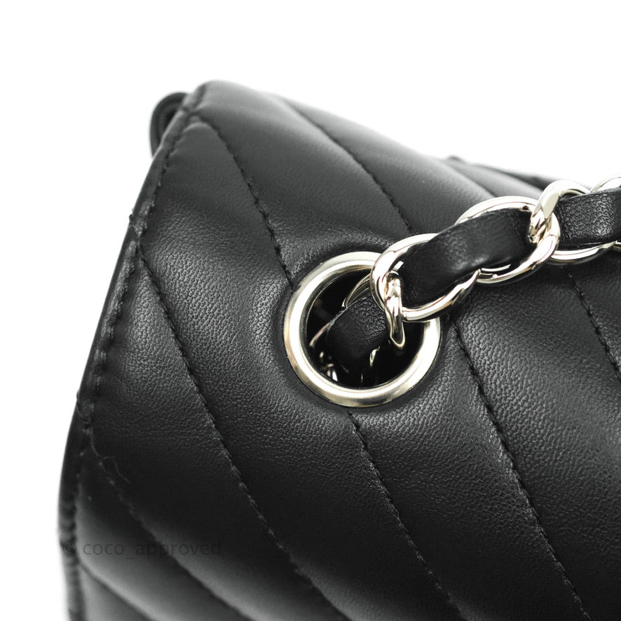 Chanel Chevron Mini Rectangular Flap Black Lambskin Silver Hardware
