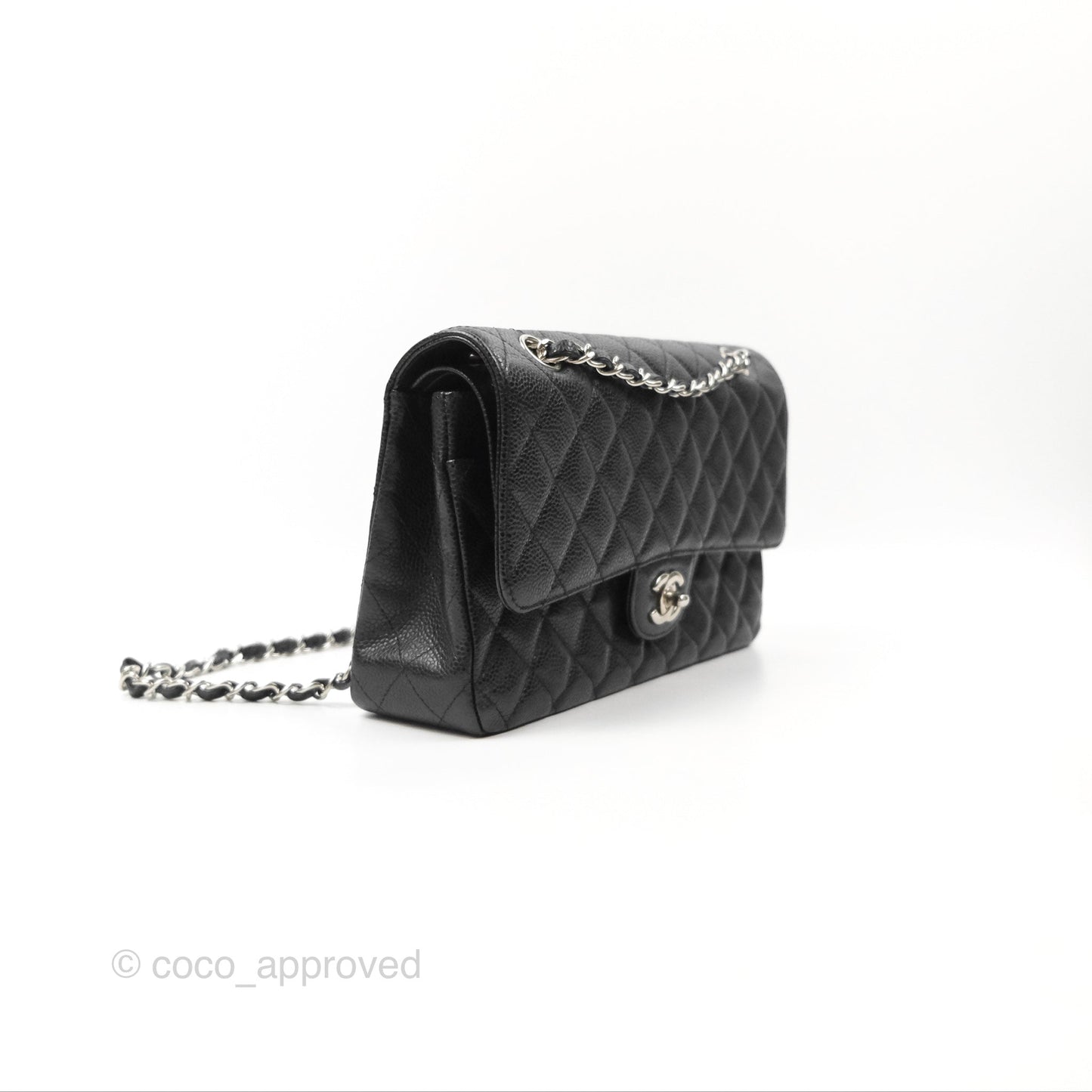 Chanel Classic M/L Medium Flap Quilted Black Caviar Silver Hardware