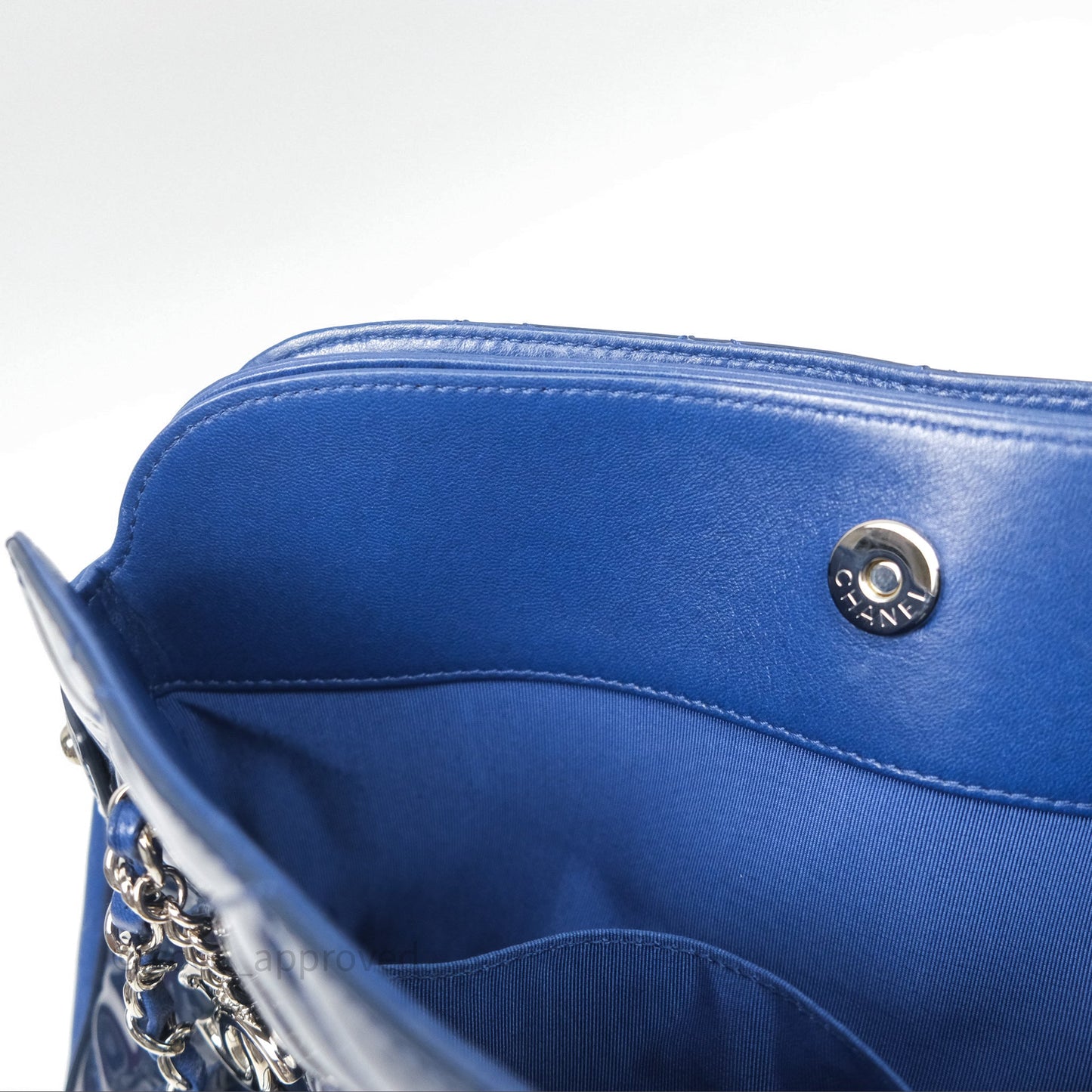 Chanel Quilted Bowling Tote Royal Blue Patent Silver Hardware