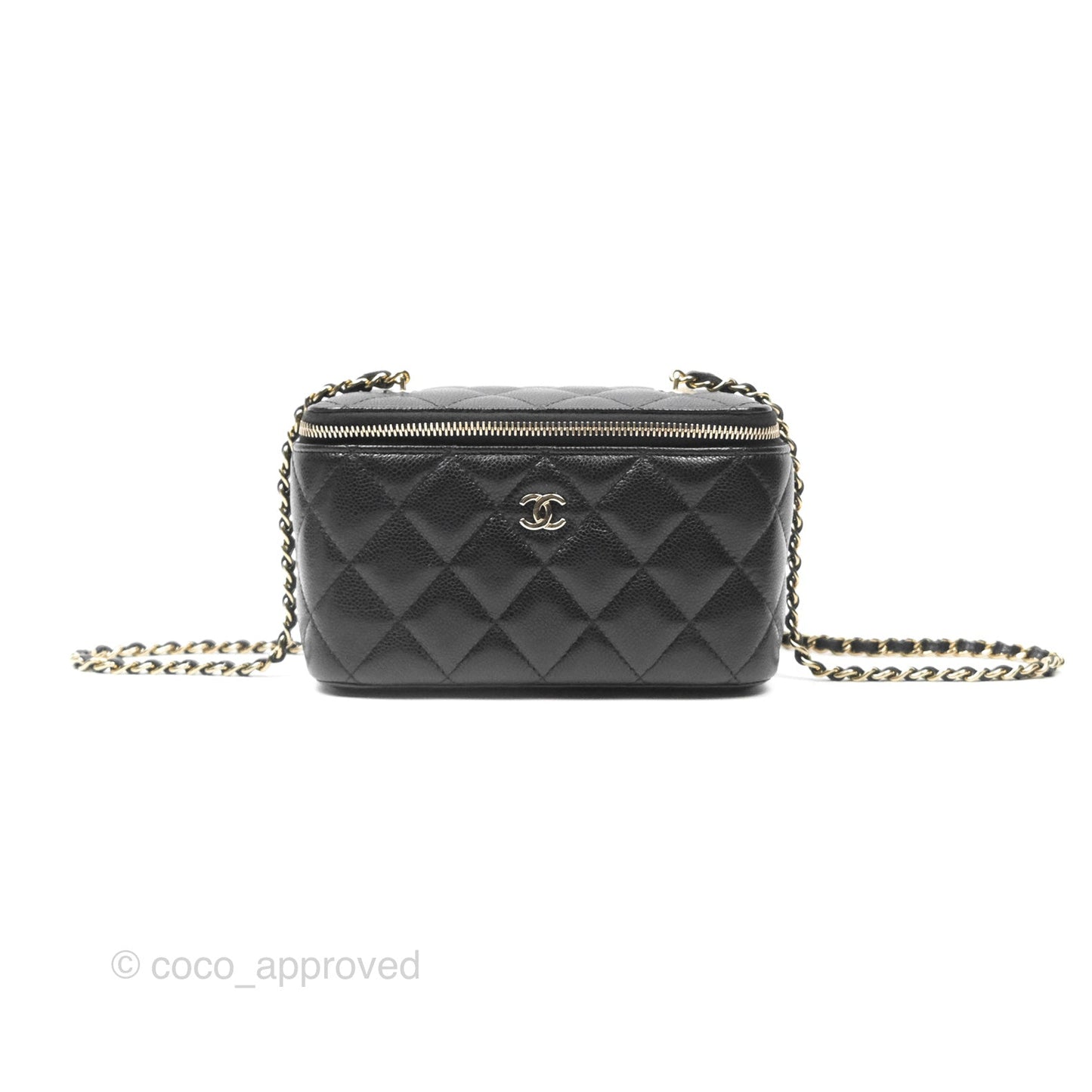 Chanel Vanity Rectangular With Chain Black Caviar Gold Hardware