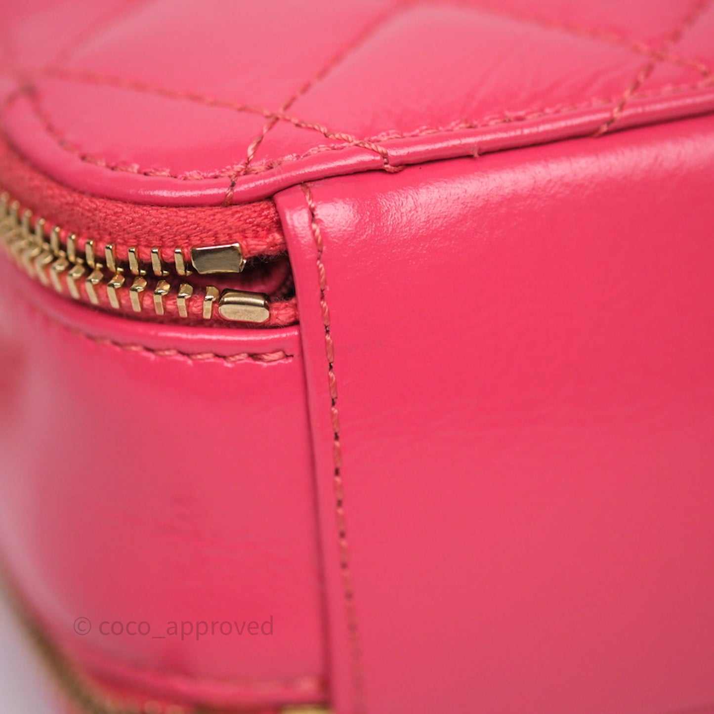 Chanel Small Top Handle Vanity Case Hot Pink Shiny Crumpled Calfskin Aged Gold Hardware