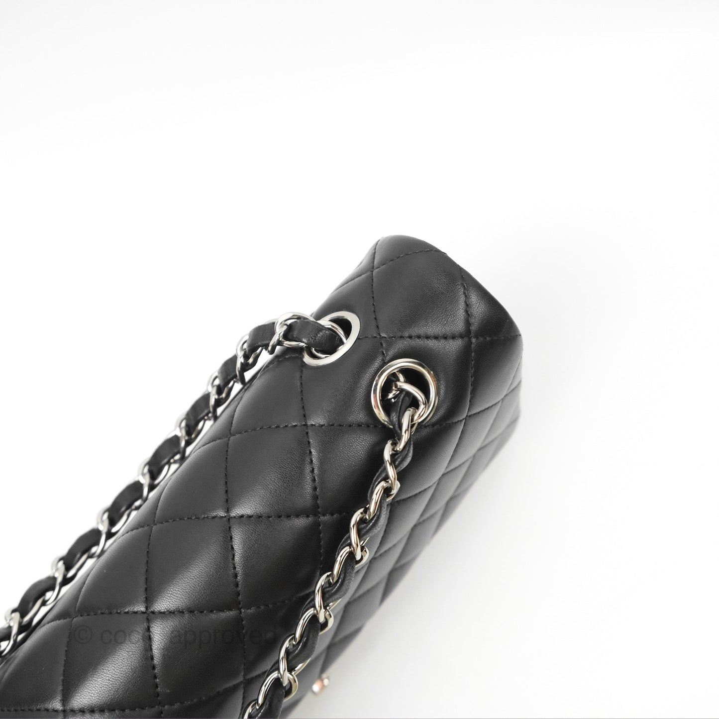 Chanel Classic M/L Medium Flap Quilted Black Lambskin Silver Hardware