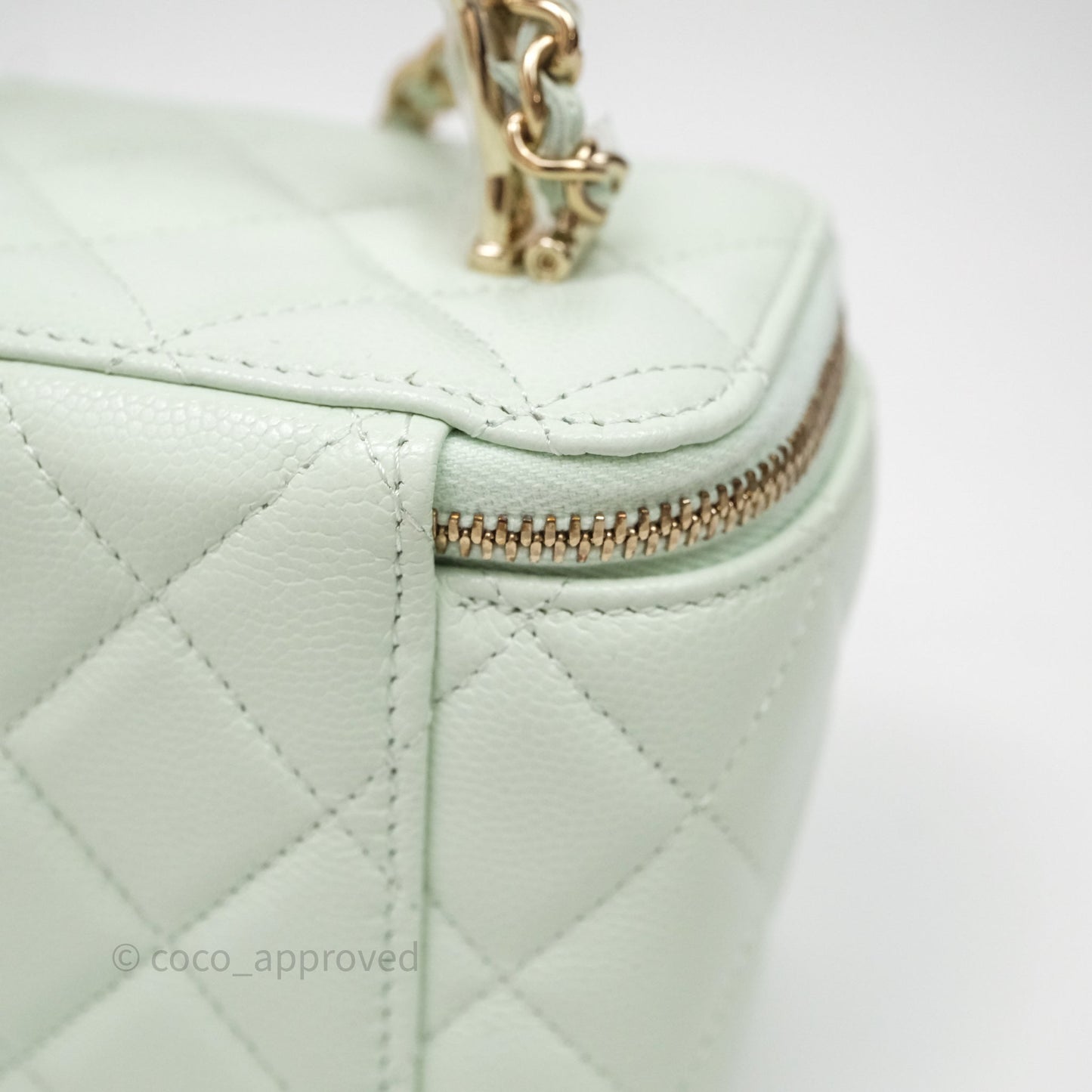 Chanel Vanity Rectangular Top Handle Mint Green Caviar Gold Hardware