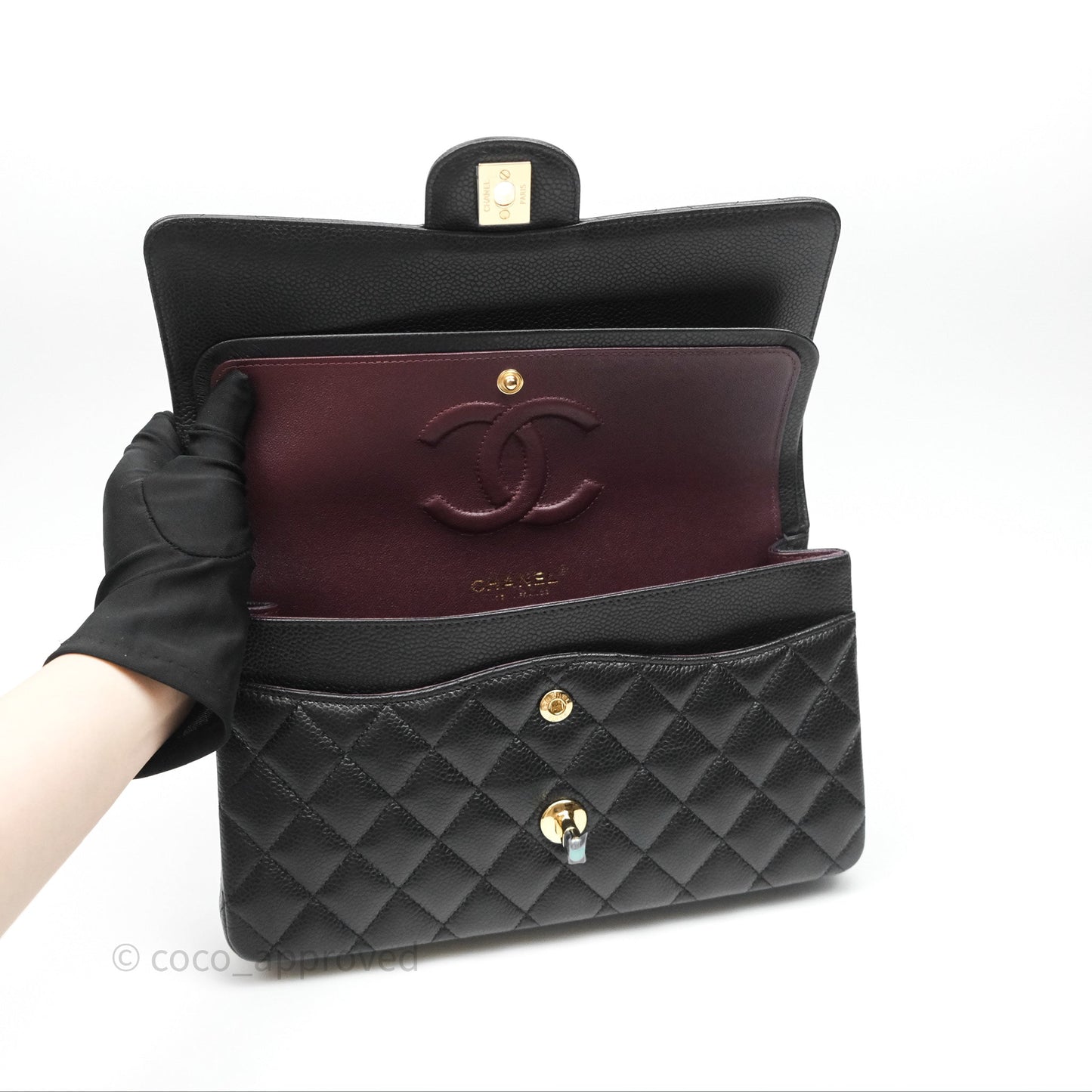 Chanel Classic M/L Medium Flap Quilted Black Caviar Gold Hardware