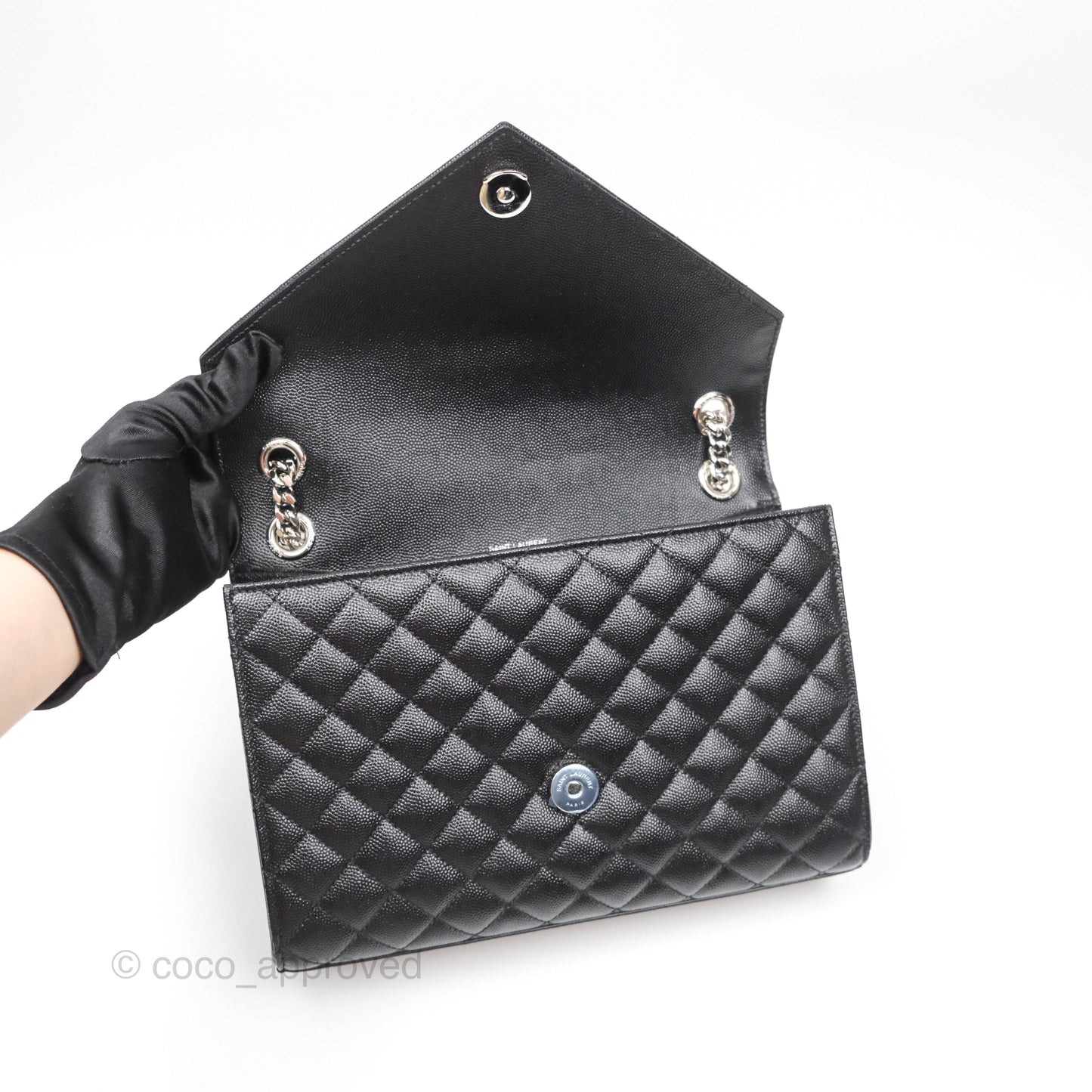 Saint Laurent Medium Envelope Black Caviar Silver Hardware