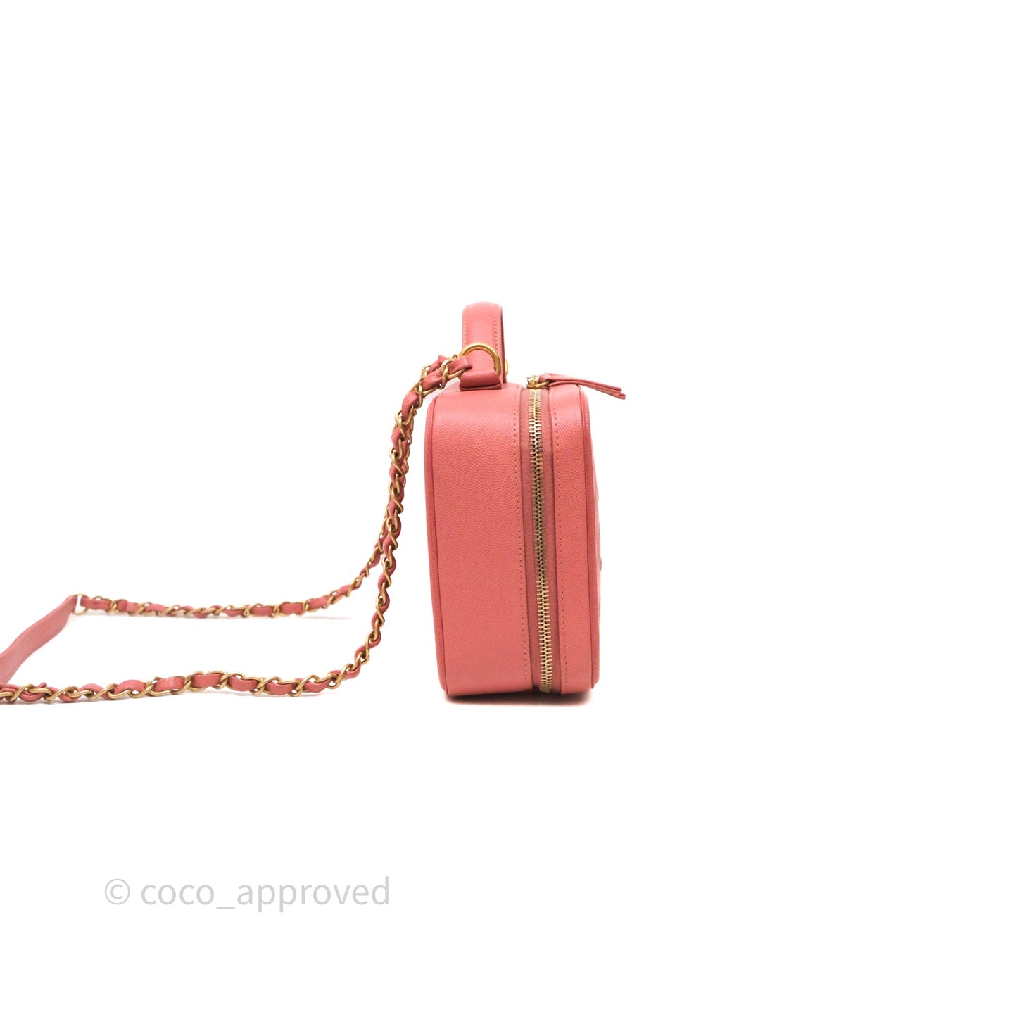 Chanel Medium CC Filigree Vanity Case Quilted Pink Caviar Aged Gold Hardware