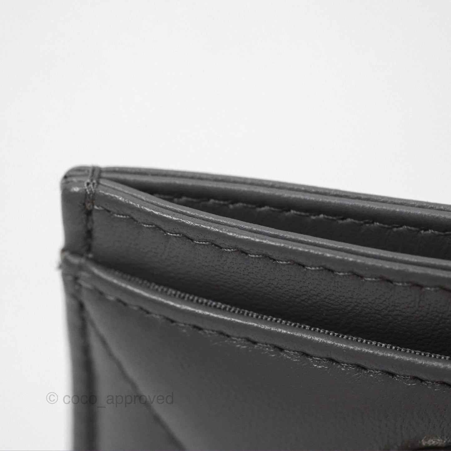 Chanel 19 Quilted Grey Flat Card Holder Silver Hardware