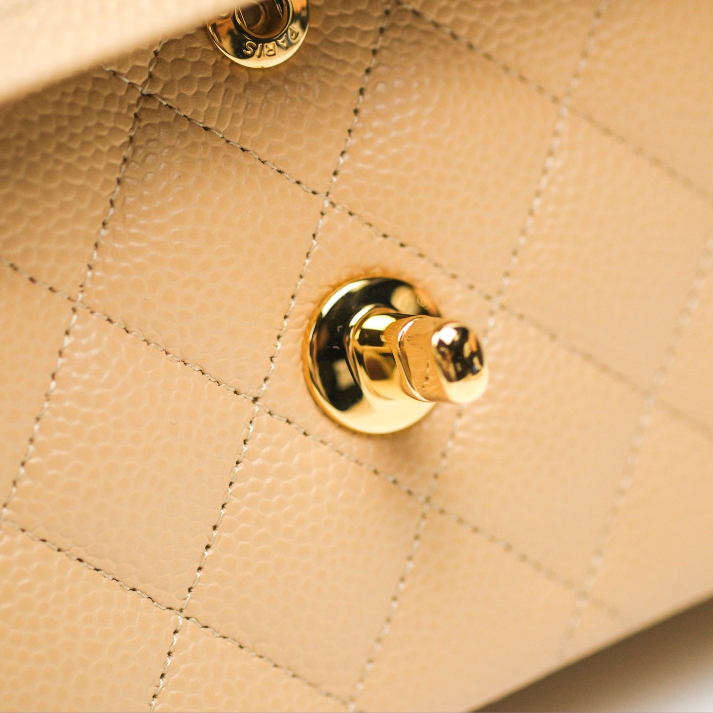 Chanel Small Quilted Classic Flap Beige Caviar Gold Hardware