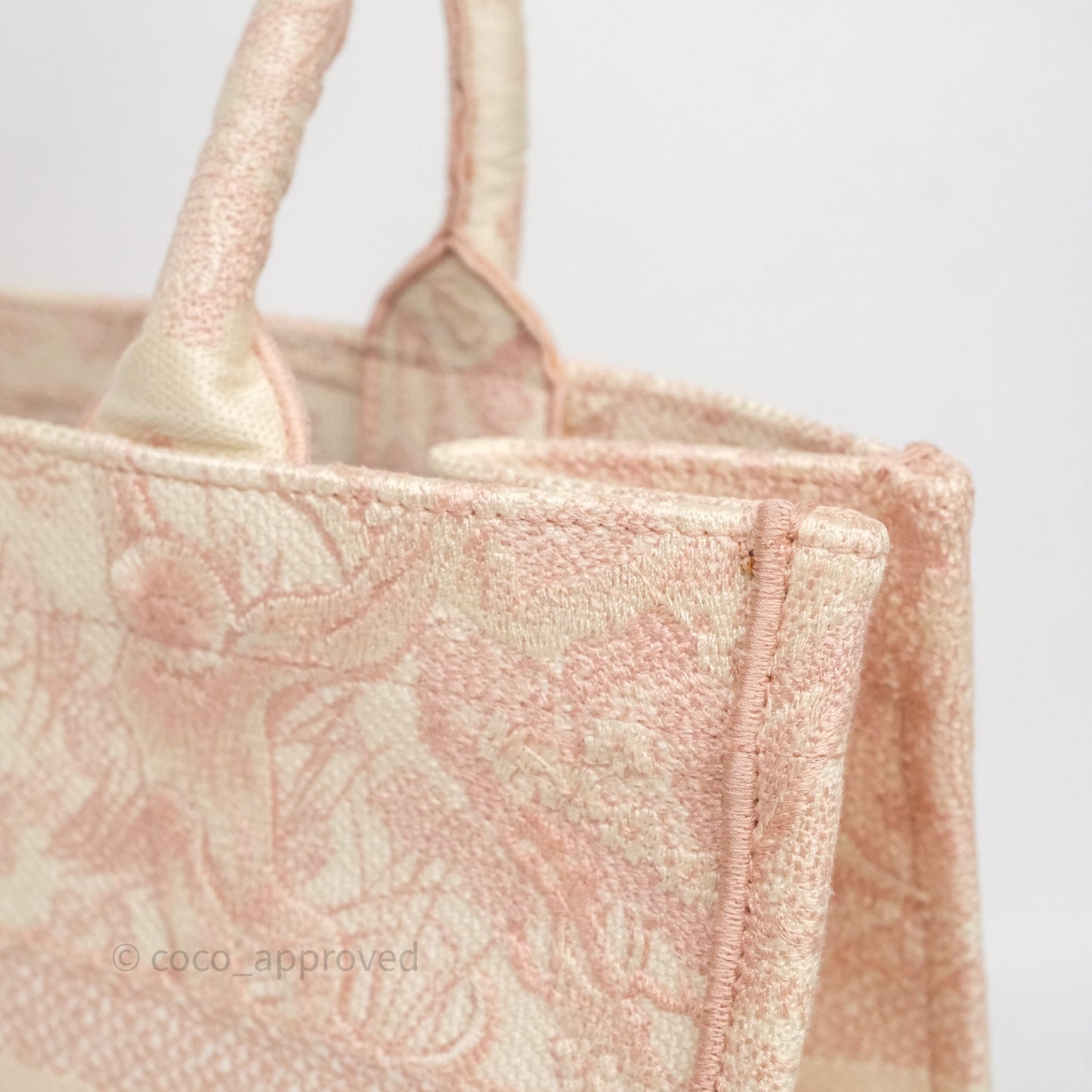 Christian Dior Medium Book Tote Ecru and Pink Toile de Jouy Embroidery
