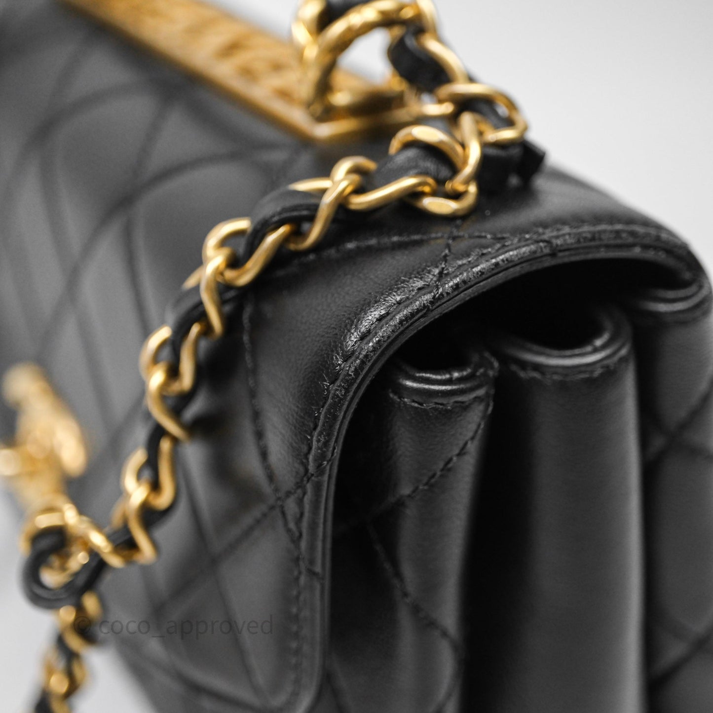 Chanel Trendy Spirit Top Handle Black Flap Bag Calfskin Gold Hardware