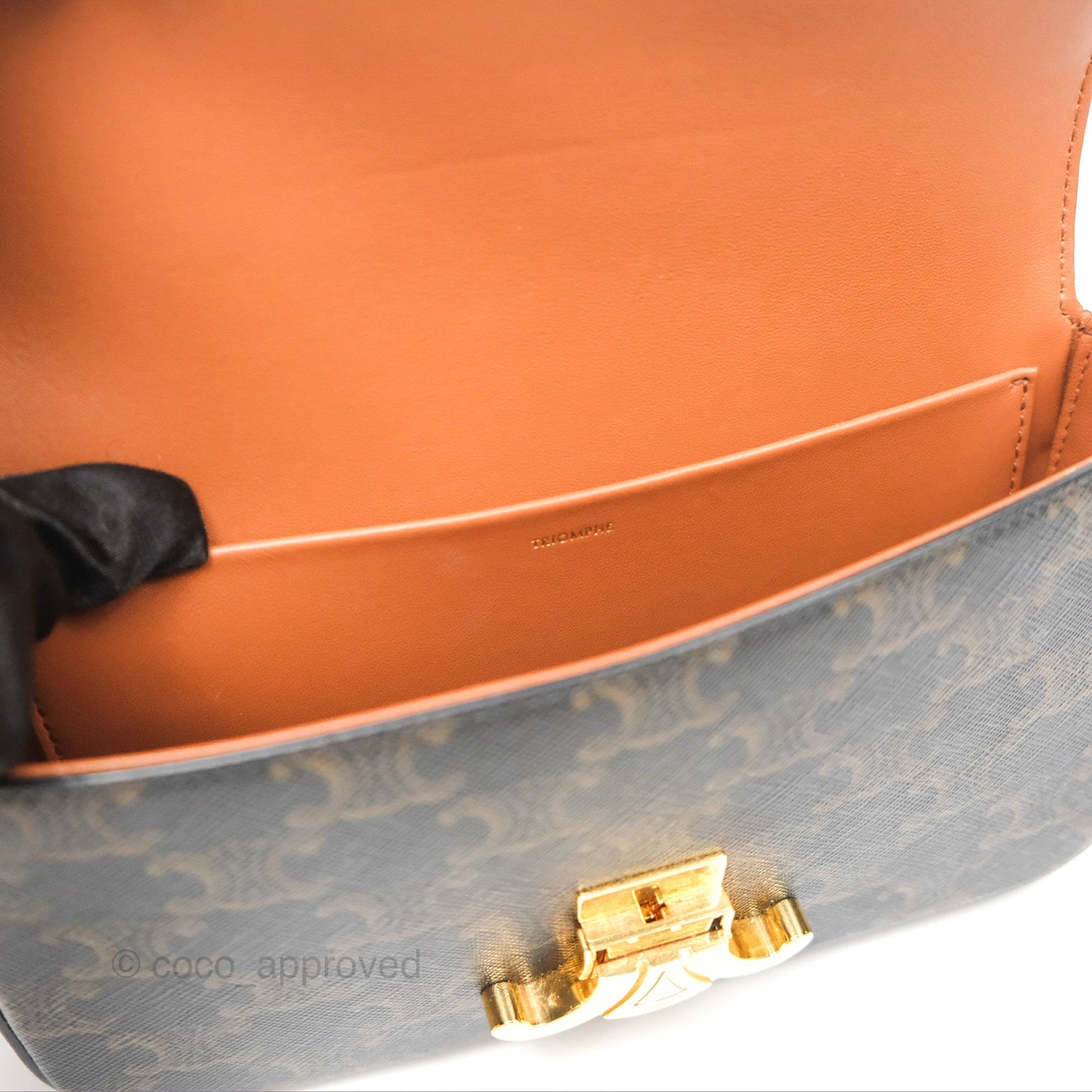 Celine Triomphe Shoulder Bag Tan Calfskin Triomphe Canvas