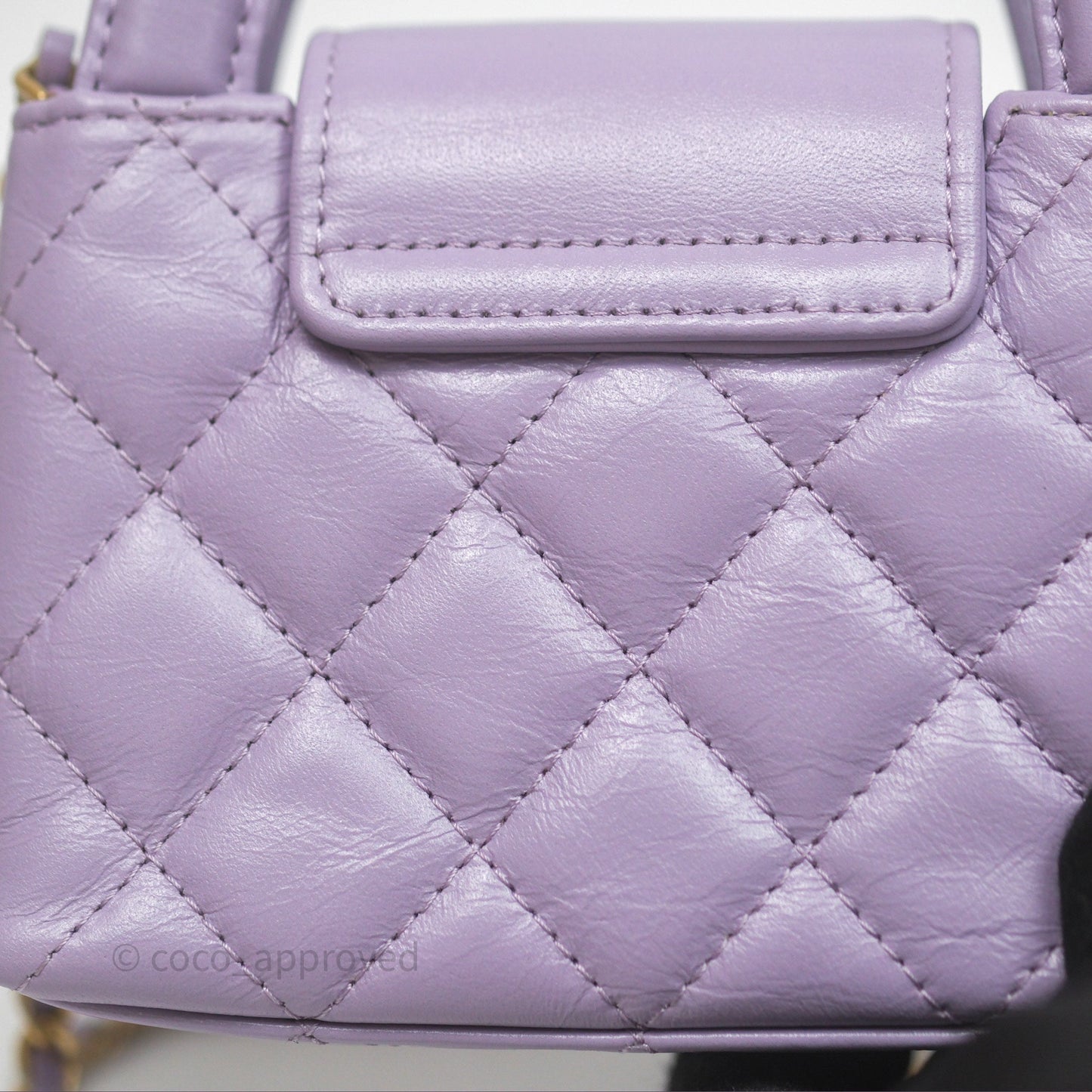 Chanel Mini Nano Kelly Bag Purple Shiny Calfskin Aged Gold Hardware
