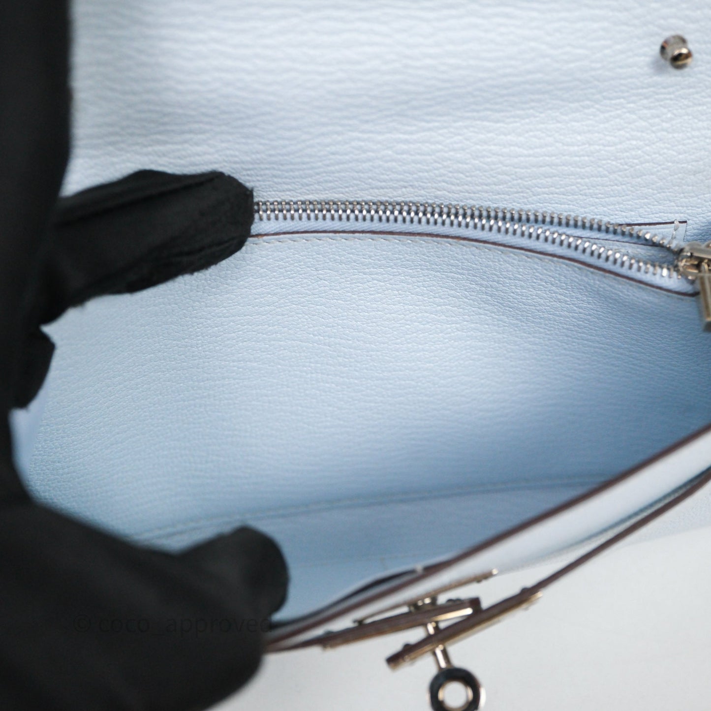 Hermès Kelly To Go Bleu Brume T0 Chèvre Mysore Palladium Hardware