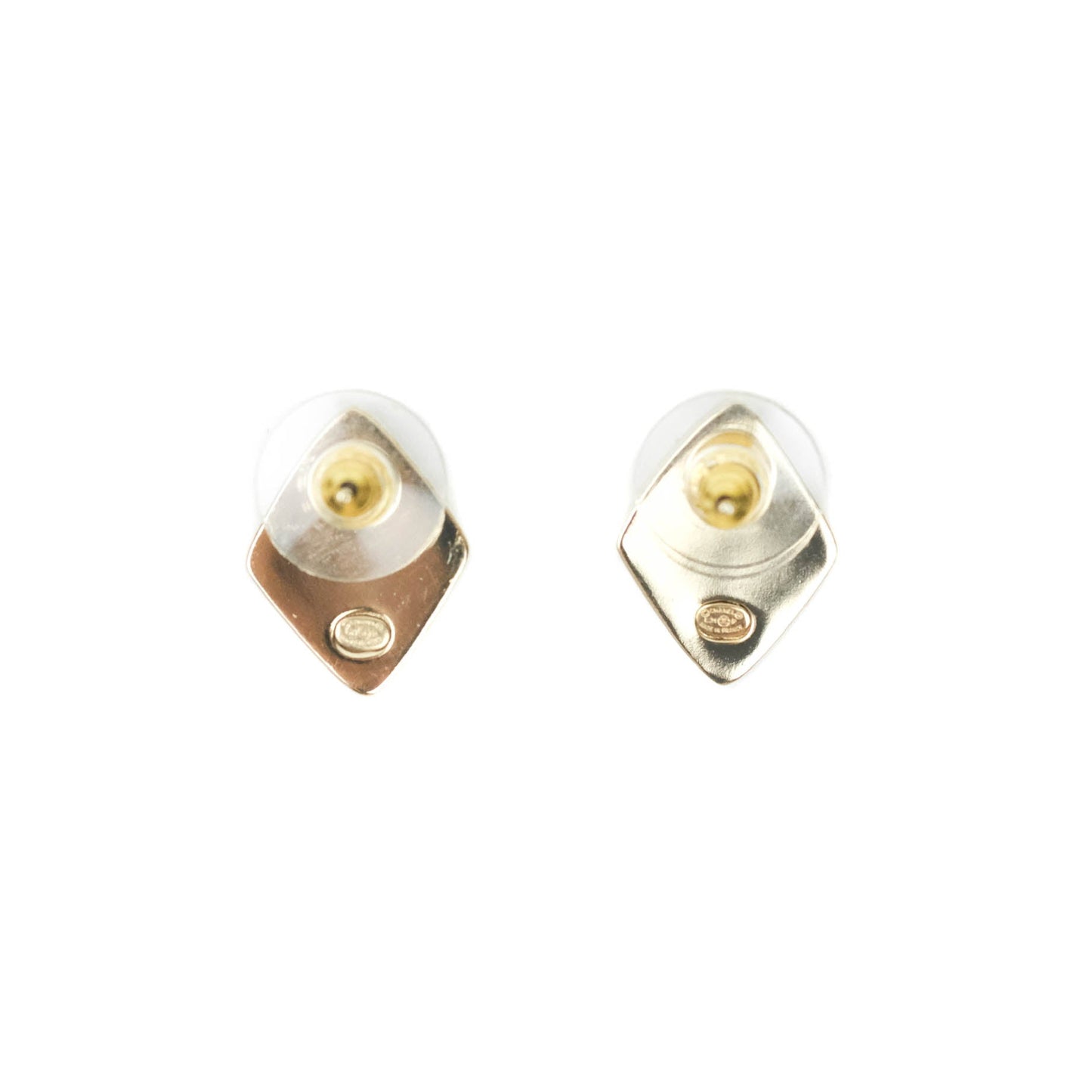 Chanel Diamond Shape CC Rhinestone Earrings Gold Tone 21P