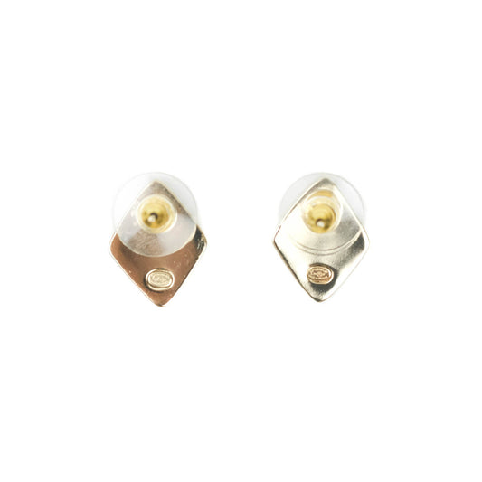 Chanel Diamond Shape CC Rhinestone Earrings Gold Tone 21P