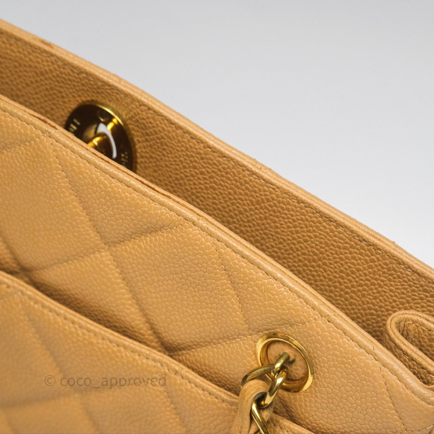 Chanel Vintage CC Quilted Tote Dark Beige Caviar 24K Gold Hardware
