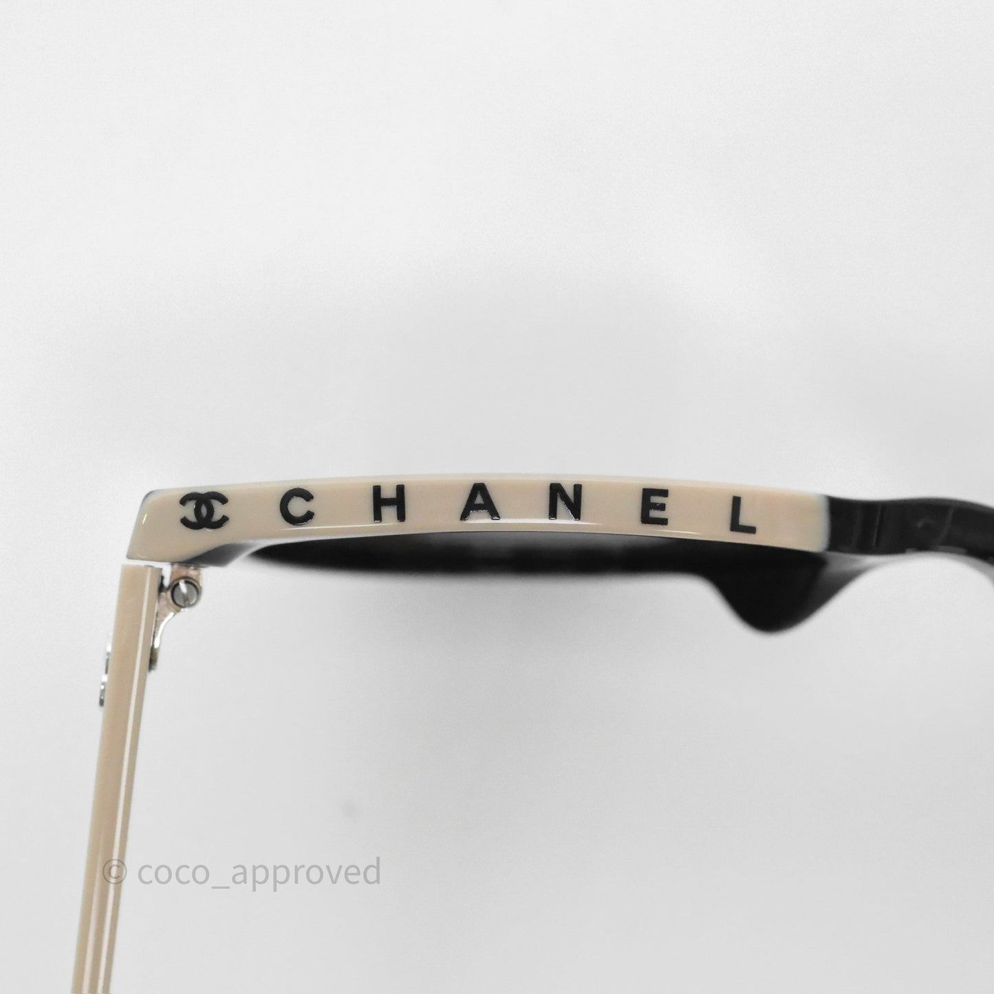 Chanel Logo Butterfly Sunglasses Black Beige Acetate