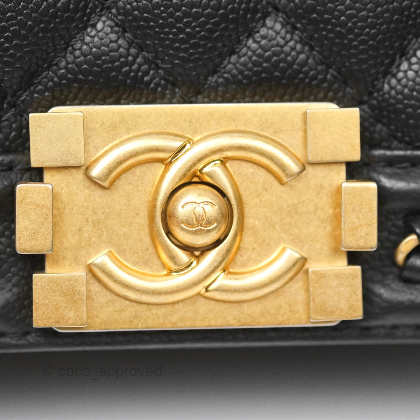 Chanel Small Chain Around Boy Quilted Black Caviar Aged Gold Hardware