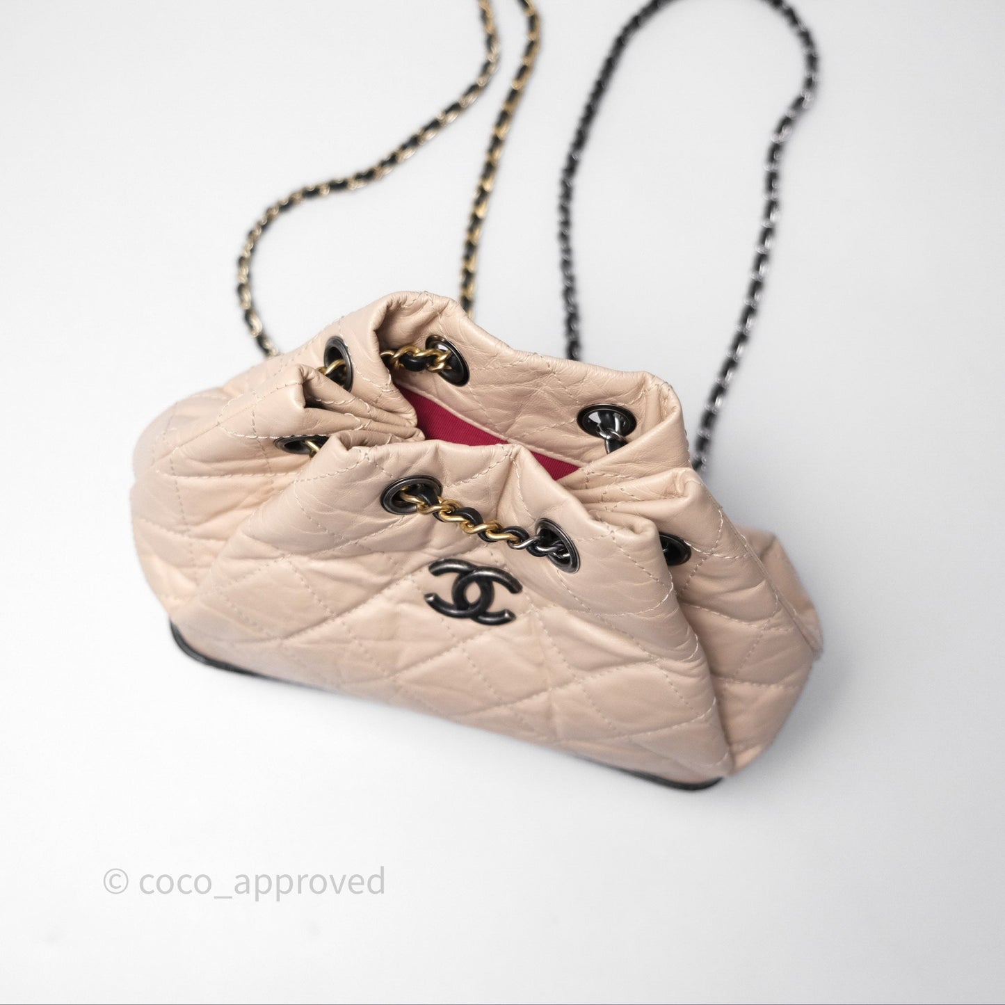 Chanel Small Gabrielle Backpack Beige Black Aged Calfskin