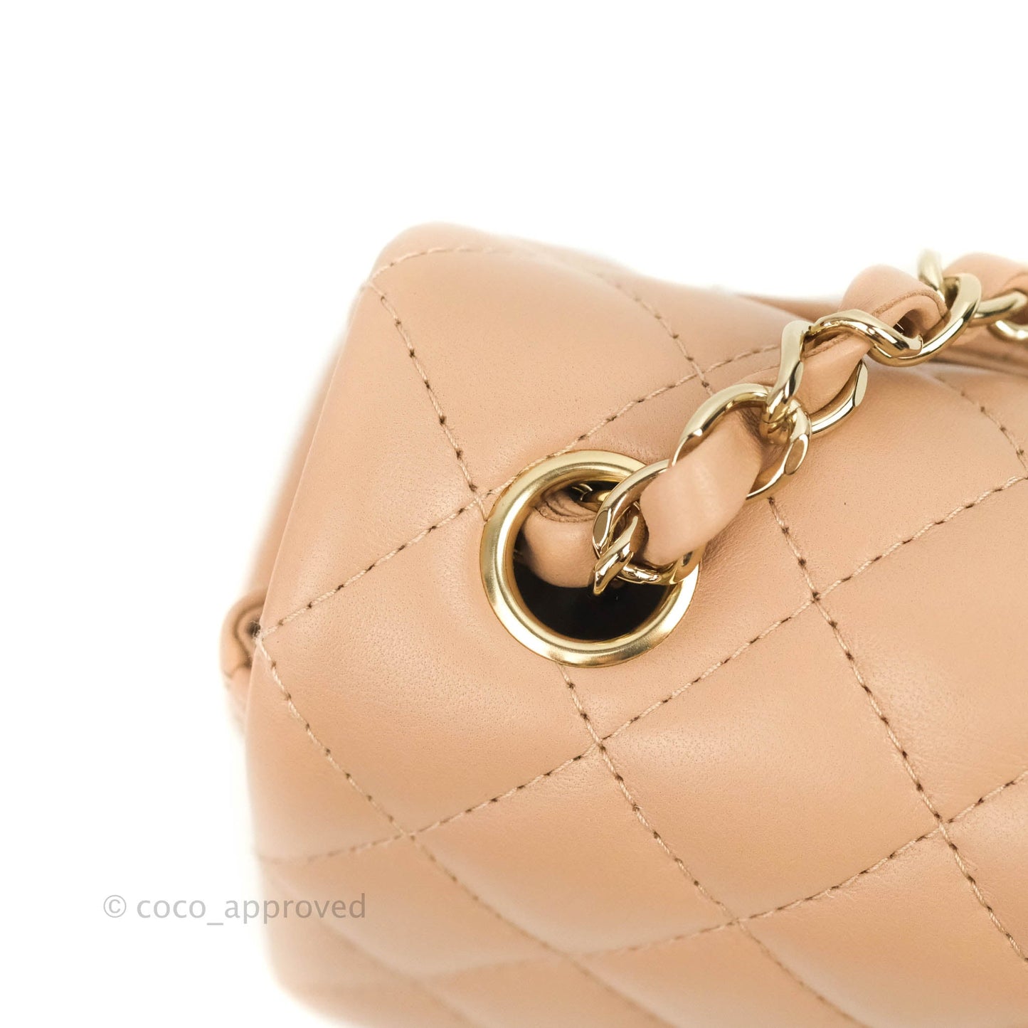 Chanel Quilted Mini Rectangular Lambskin Beige Gold Hardware 21A