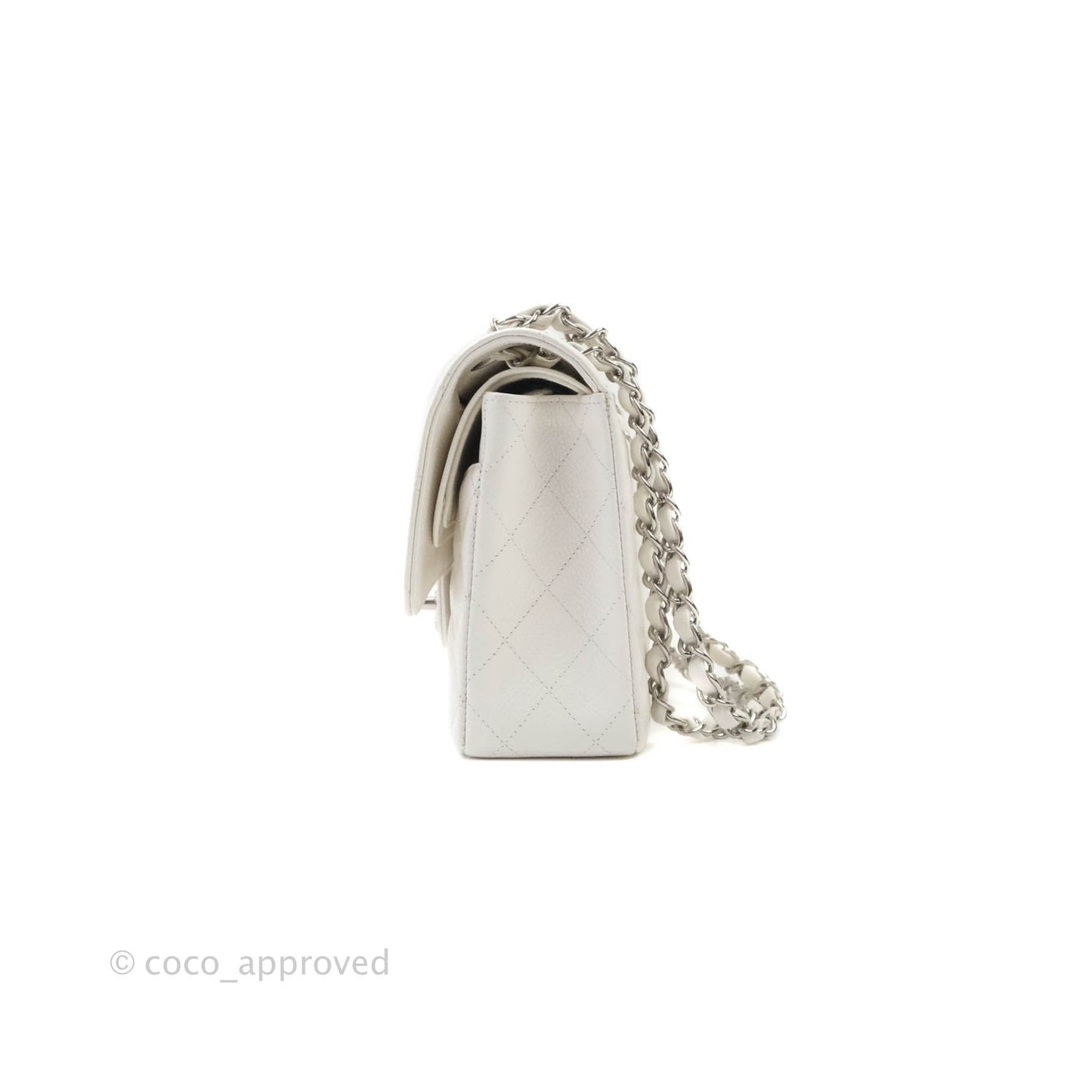 Chanel Quilted M/L Medium Double Flap White Caviar Silver Hardware