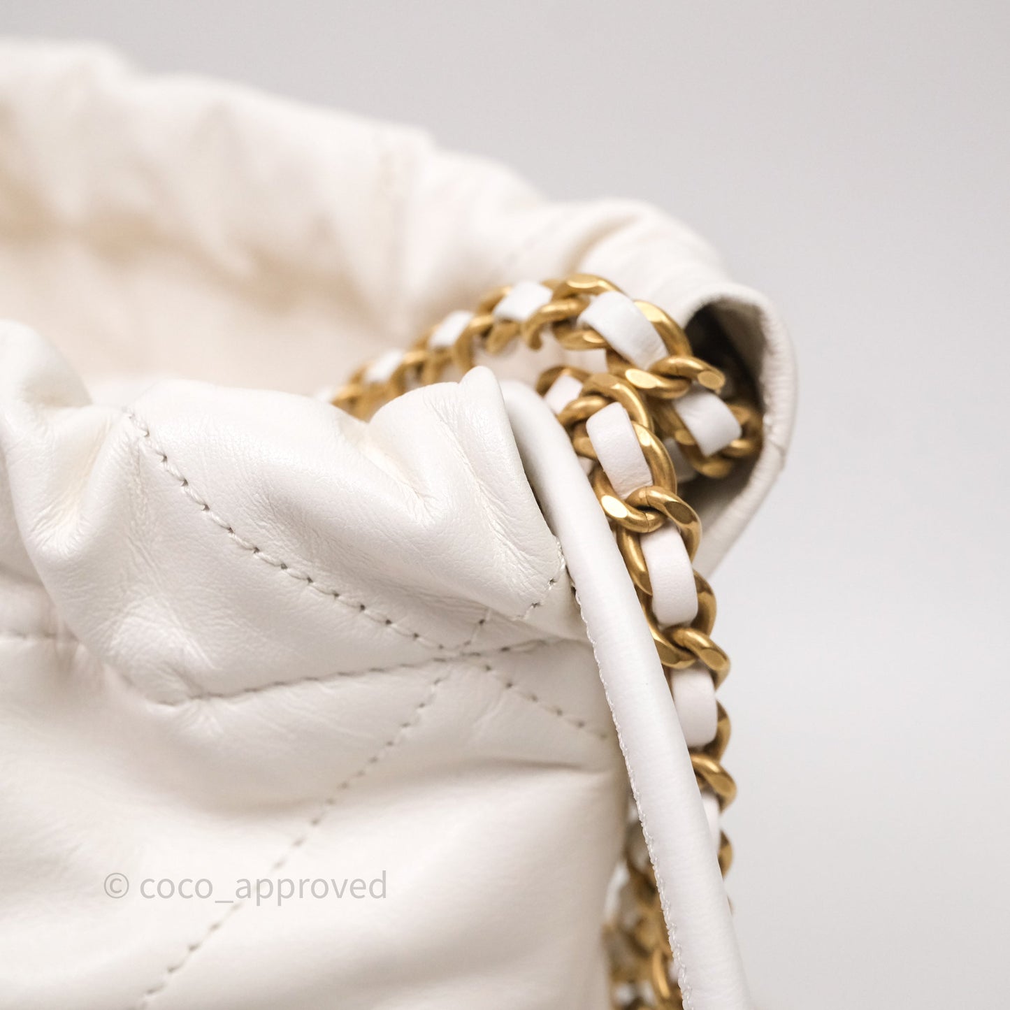 Chanel 22 Mini Bag White Calfskin Aged Gold Hardware