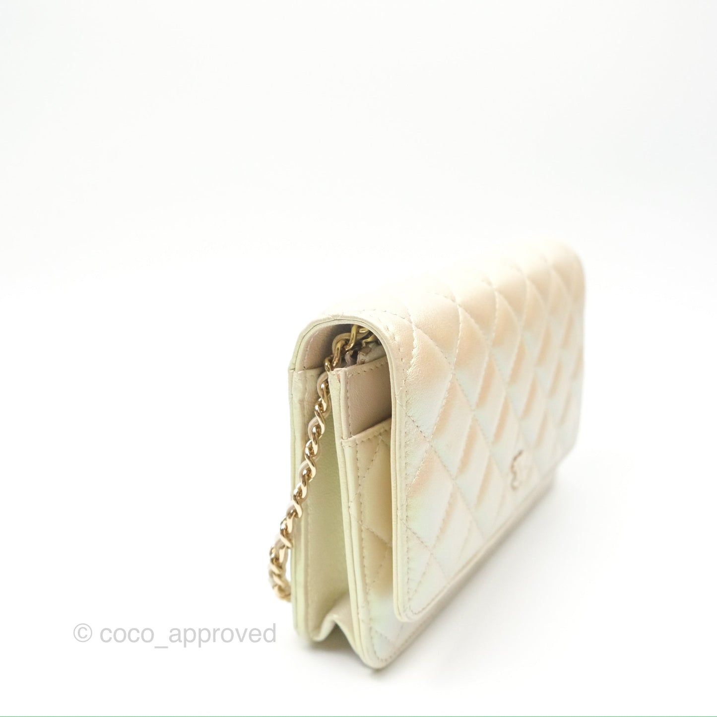 Chanel Quilted Wallet on Chain WOC Iridescent Ivory Gold Hardware 20A