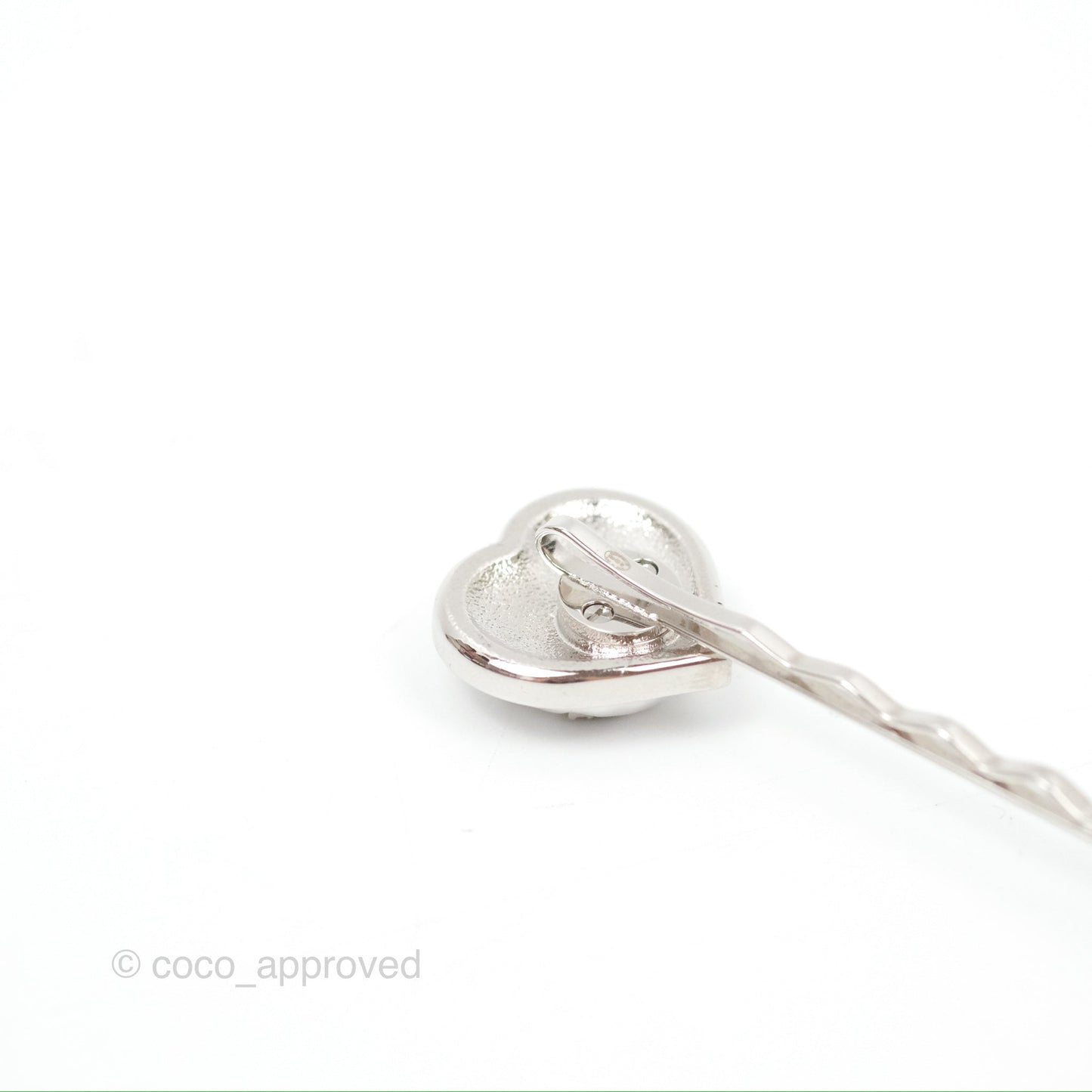 Chanel CC Crystal Heart Hair Clip Silver Tone 23B