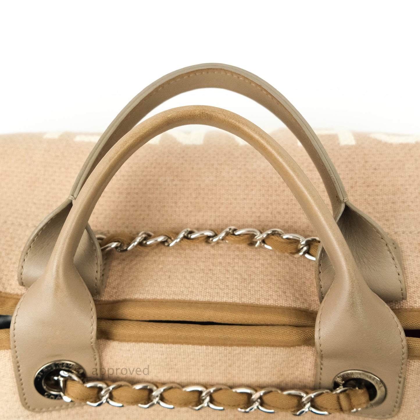 Chanel Large Deauville Beige Canvas Silver Hardware