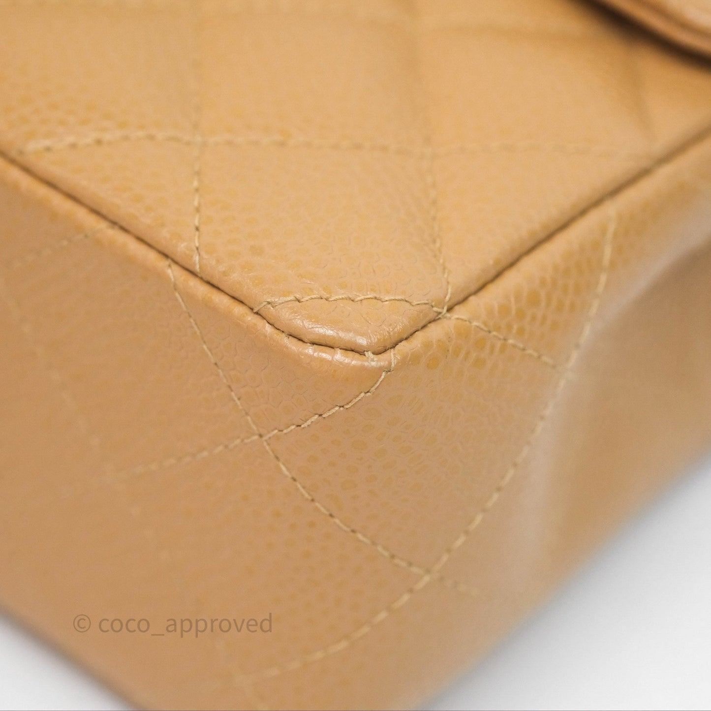 Chanel Vintage Mini Square Quilted Beige Caviar 24K Gold Hardware