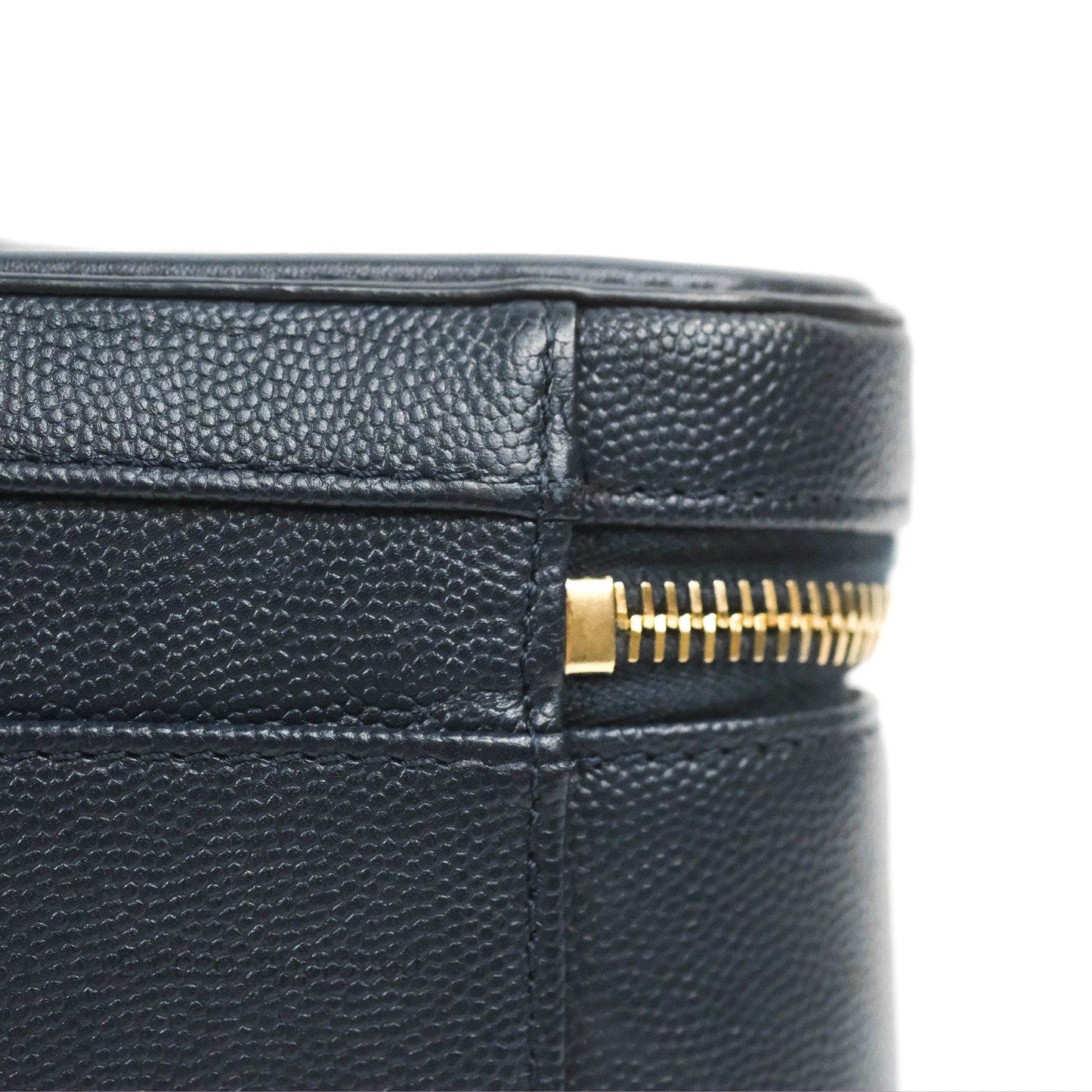 Chanel Quilted Medium CC Filigree Vanity Case Dark Navy Caviar Gold Hardware