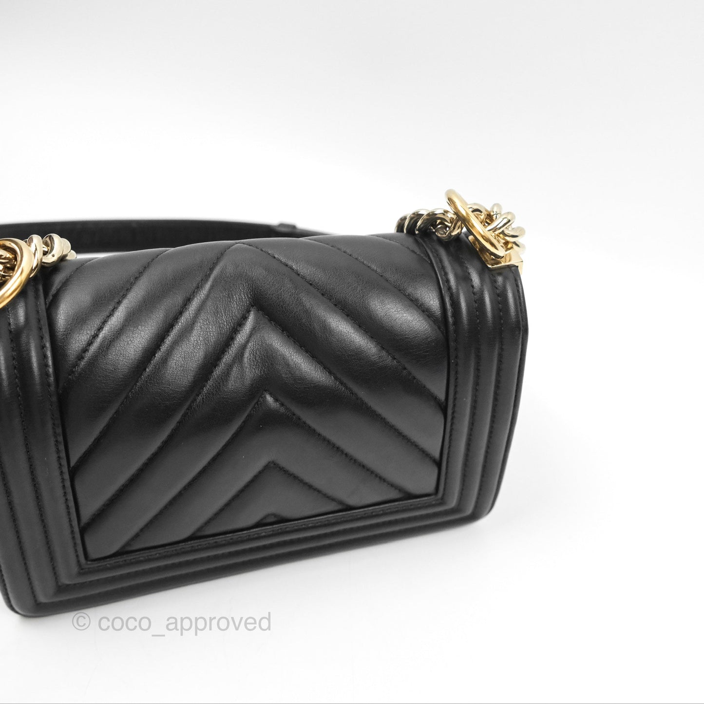 Chanel Chevron Small Boy Black Calfskin Gold Hardware