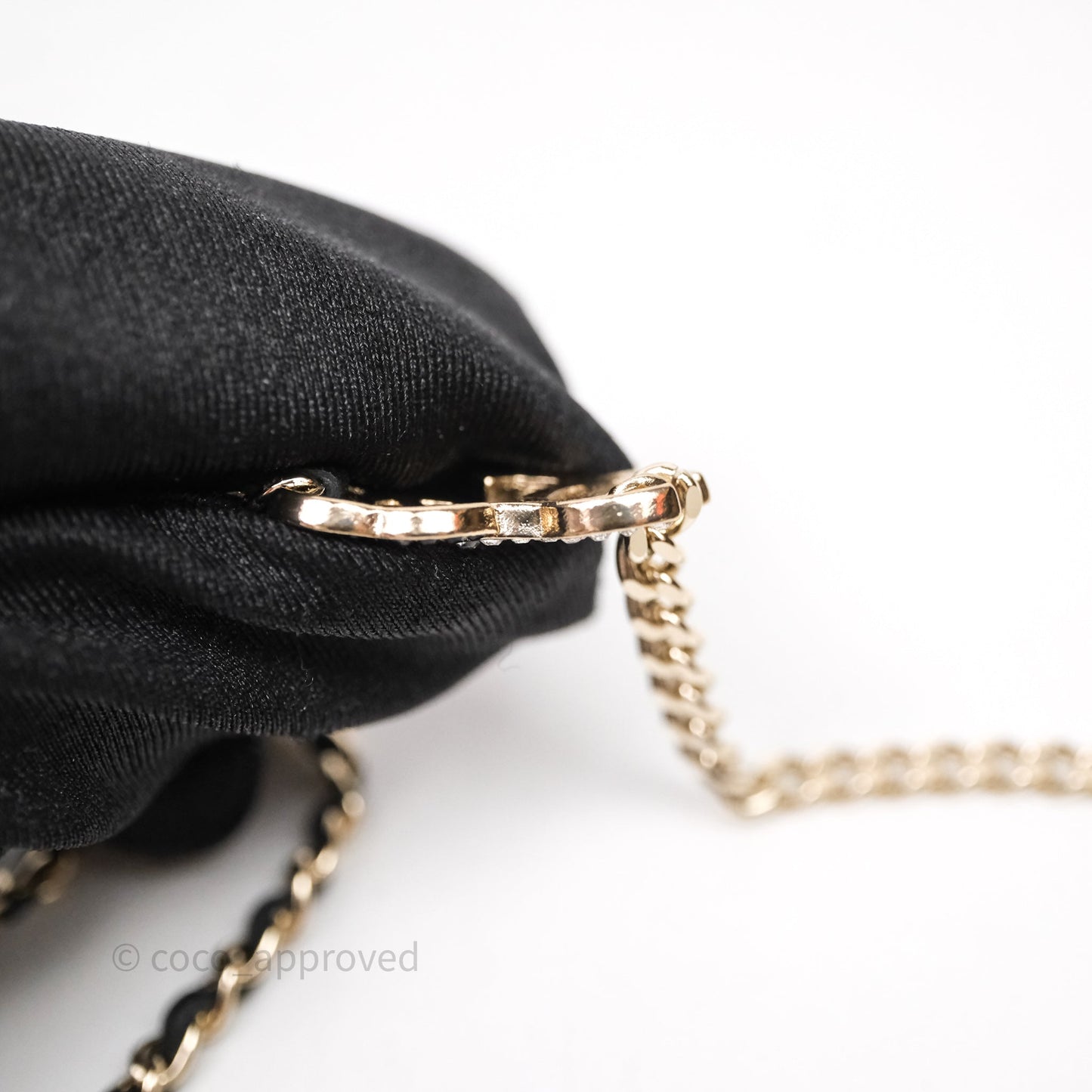 Chanel Double CC Crystals Black Leather Chain Choker Gold Tone 23V