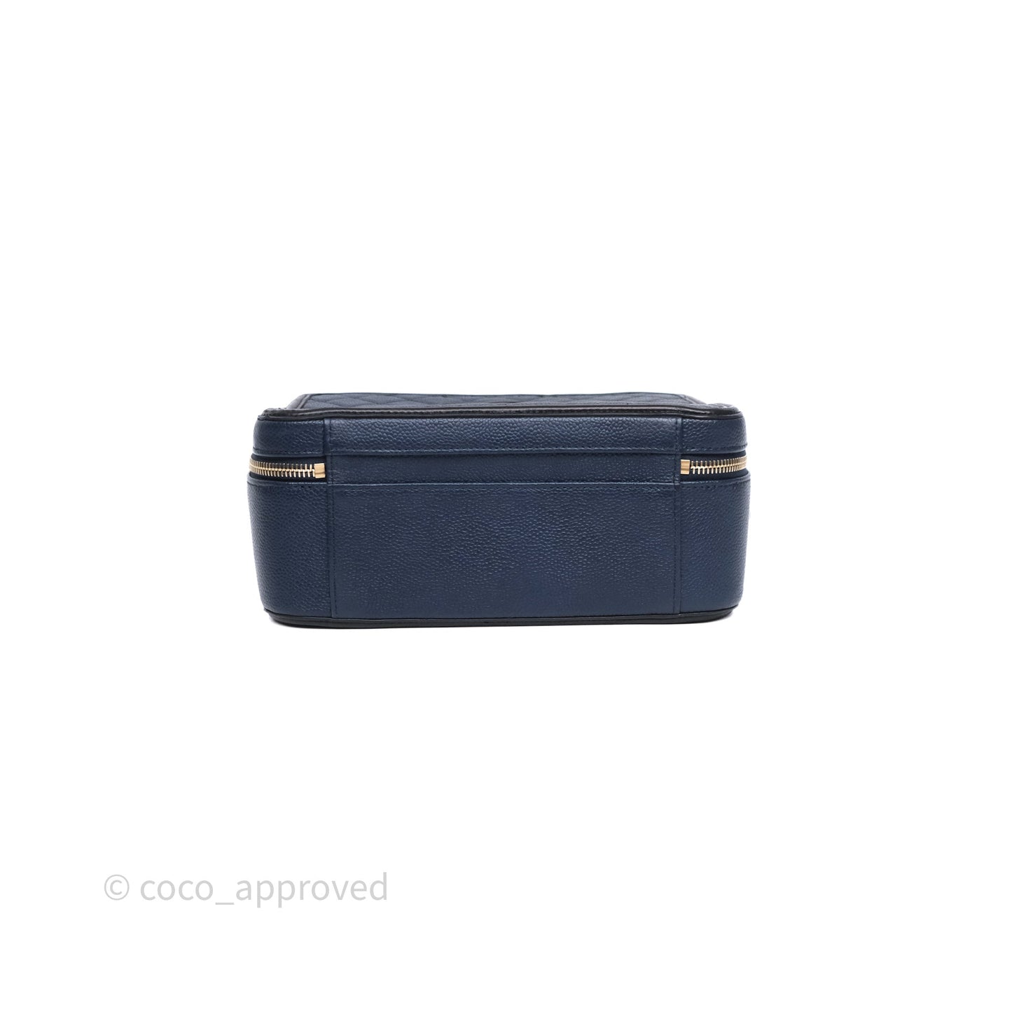 Chanel Quilted Large CC Filigree Vanity Case Navy Black Caviar Aged Gold Hardware