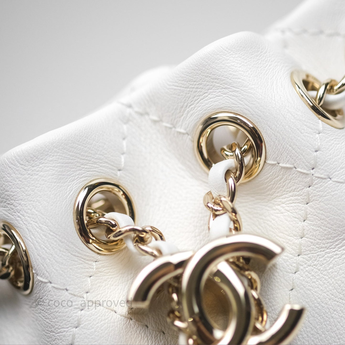 Chanel Quilted Drawstring Bucket Backpack White Calfskin Gold Hardware 24C