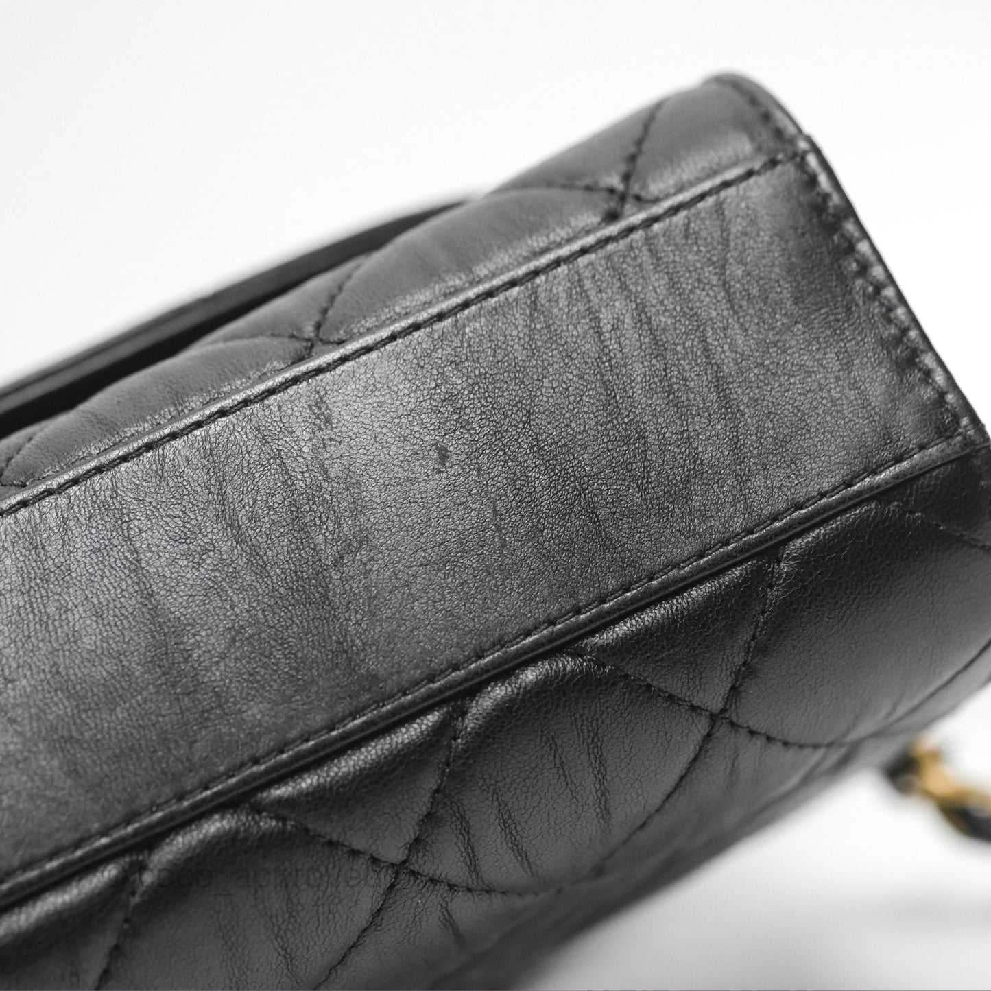 Chanel Mini Wrapped Handle Flap Bag Black Crumpled Lambskin Aged Gold Hardware 21S