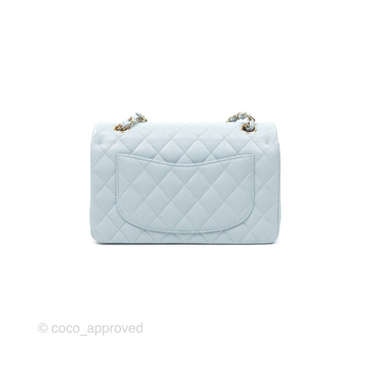Chanel Small Classic Quilted Flap Light Blue Caviar Gold Hardware