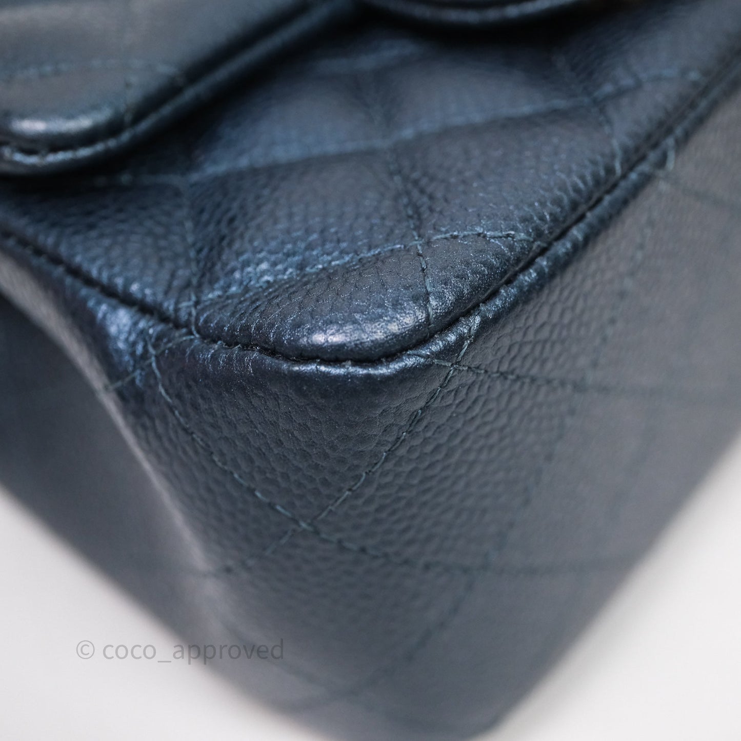 Chanel Quilted Mini Square Iridescent Navy Caviar Gold Hardware