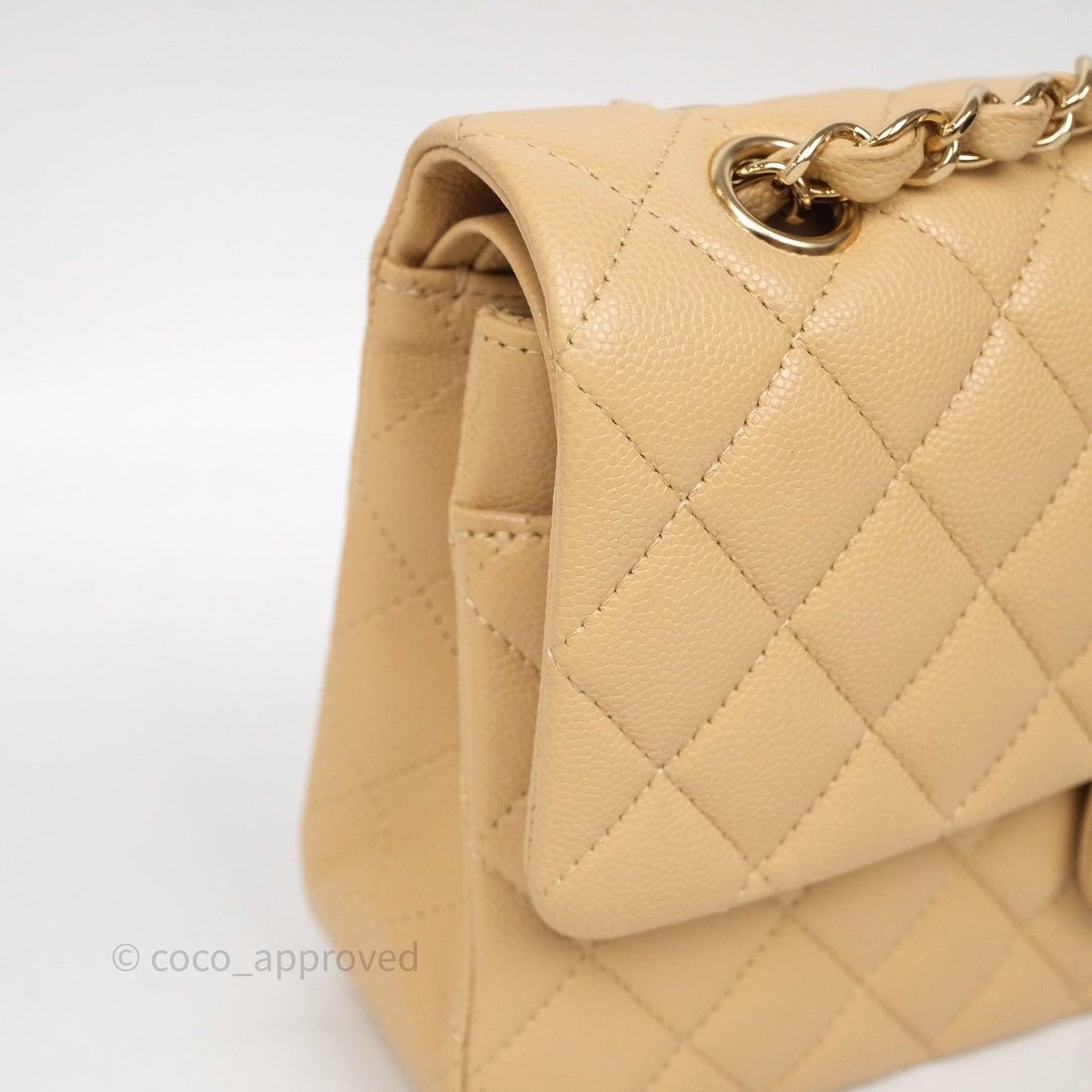 Chanel Classic M/L Medium Flap Quilted Beige Caviar Gold Hardware