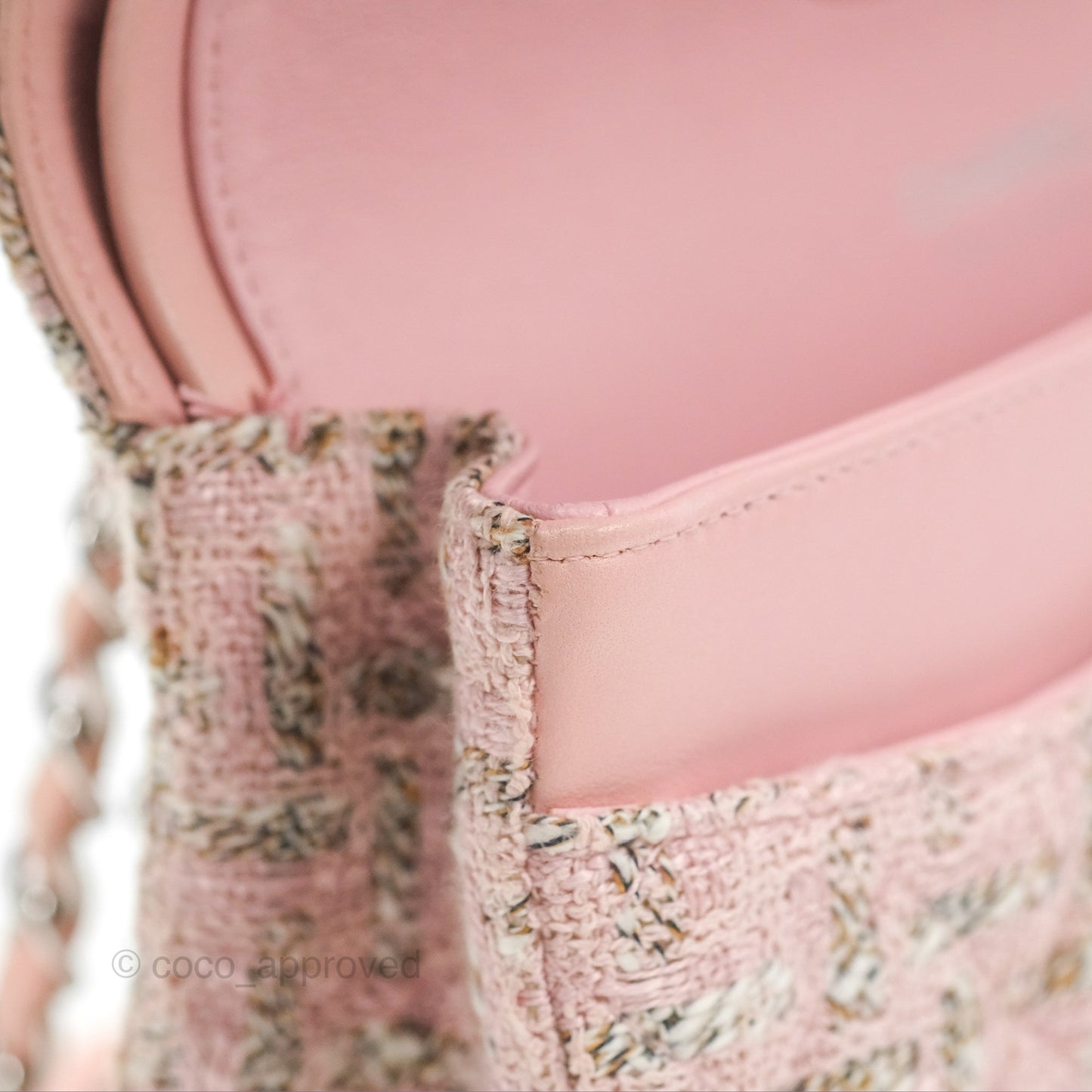 Chanel Classic M/L Medium Flap Quilted Pink Tweed Silver Hardware