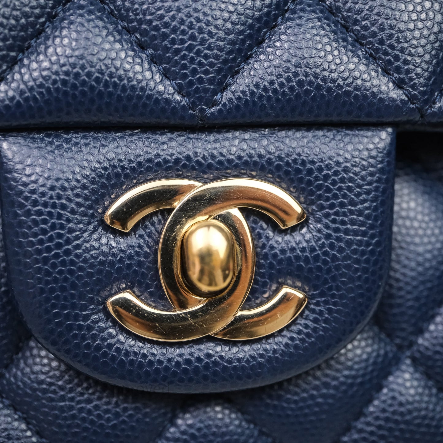 Chanel Medium Classic Flap Quilted Dark Blue Caviar Gold Hardware