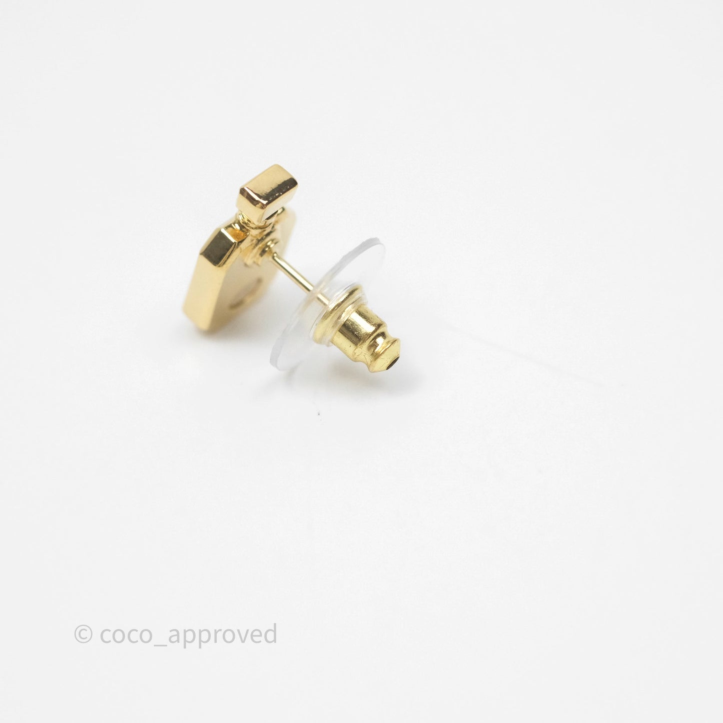 Chanel CC White Perfume Bottle Earrings Gold Tone 25C